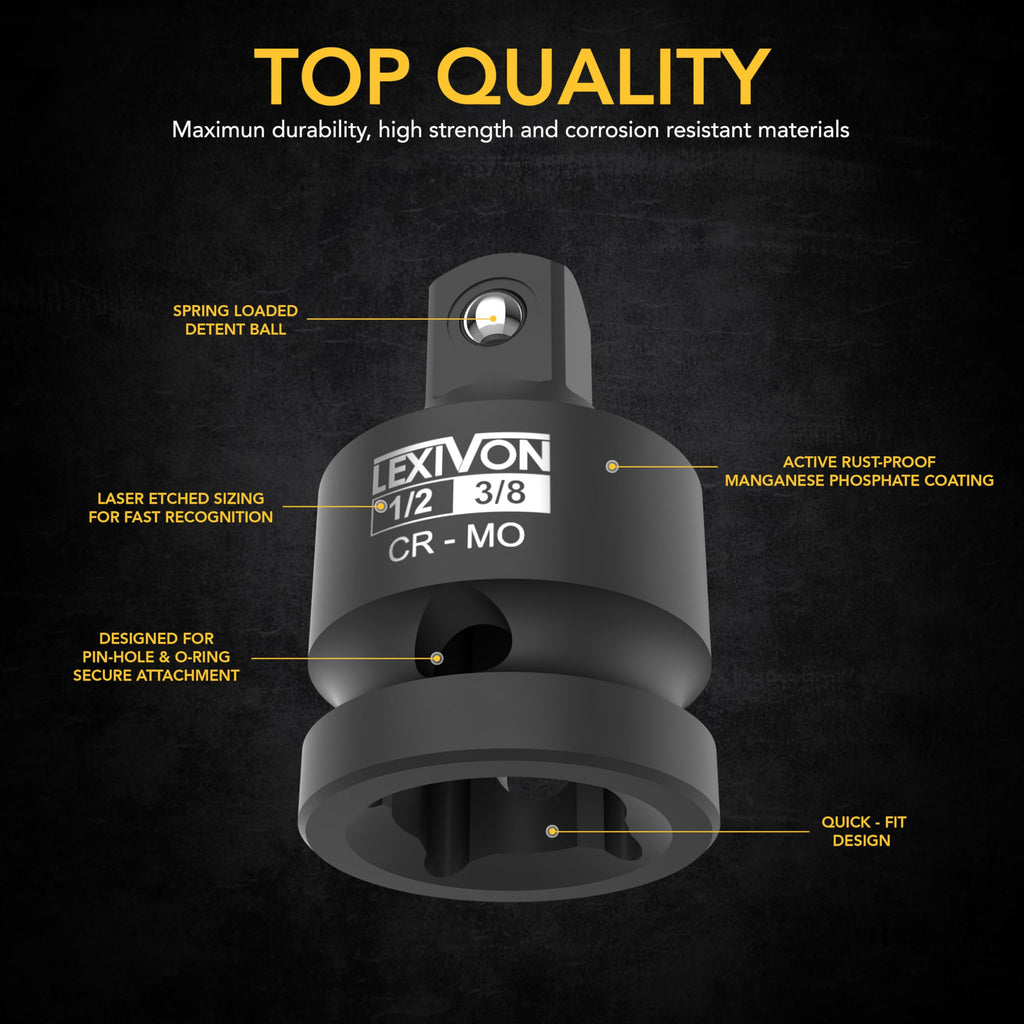 LEXIVON Impact Socket Adapter and Reducer 4-Piece Set | 1/4" - 3/8" - 1/2" Impact Driver Conversions, Chrome Molybdenum Alloy Steel (LX-112)