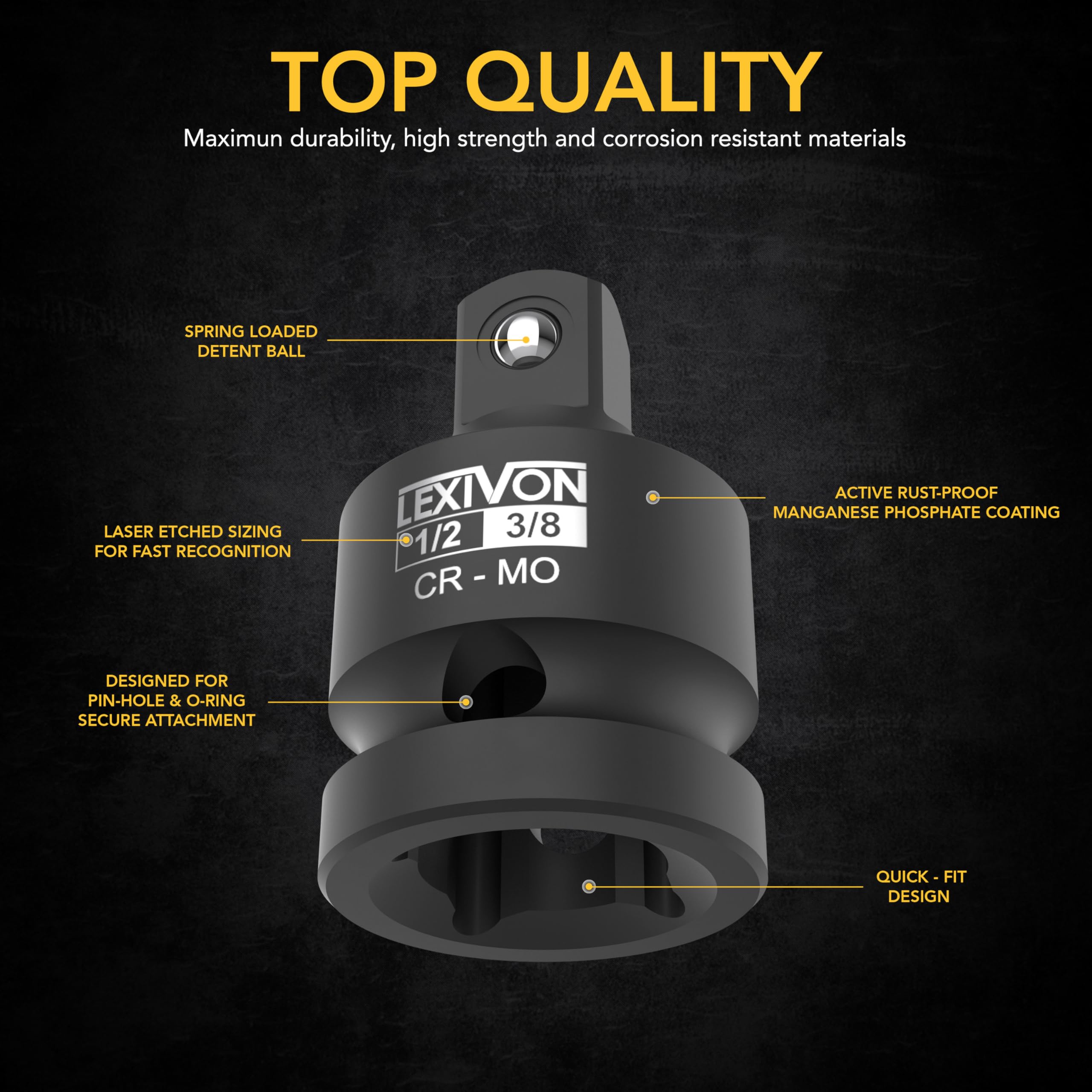 LEXIVON Impact Socket Adapter and Reducer 4-Piece Set | 1/4" - 3/8" - 1/2" Impact Driver Conversions, Chrome Molybdenum Alloy Steel (LX-112)