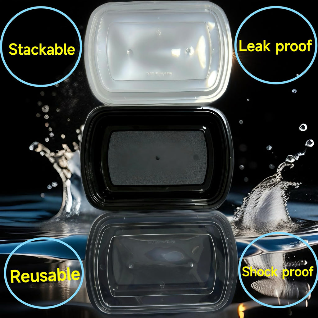 15Pack 38oz Reusable Plastic meal prep containers with lids， Rectangular Food Storage Container，Take out Containers ，Freezer/Microwave Safe