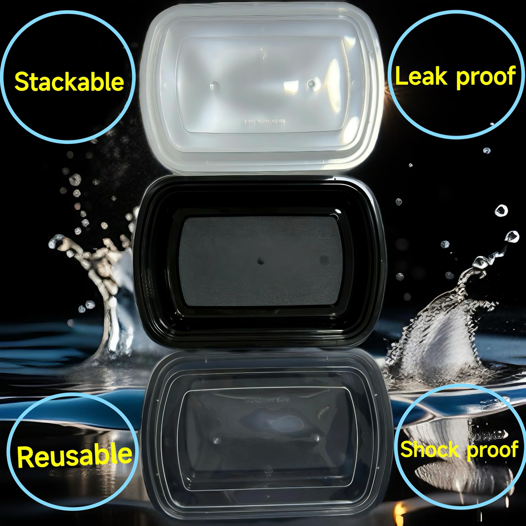 15Pack 38oz Reusable Plastic meal prep containers with lids， Rectangular Food Storage Container，Take out Containers ，Freezer/Microwave Safe