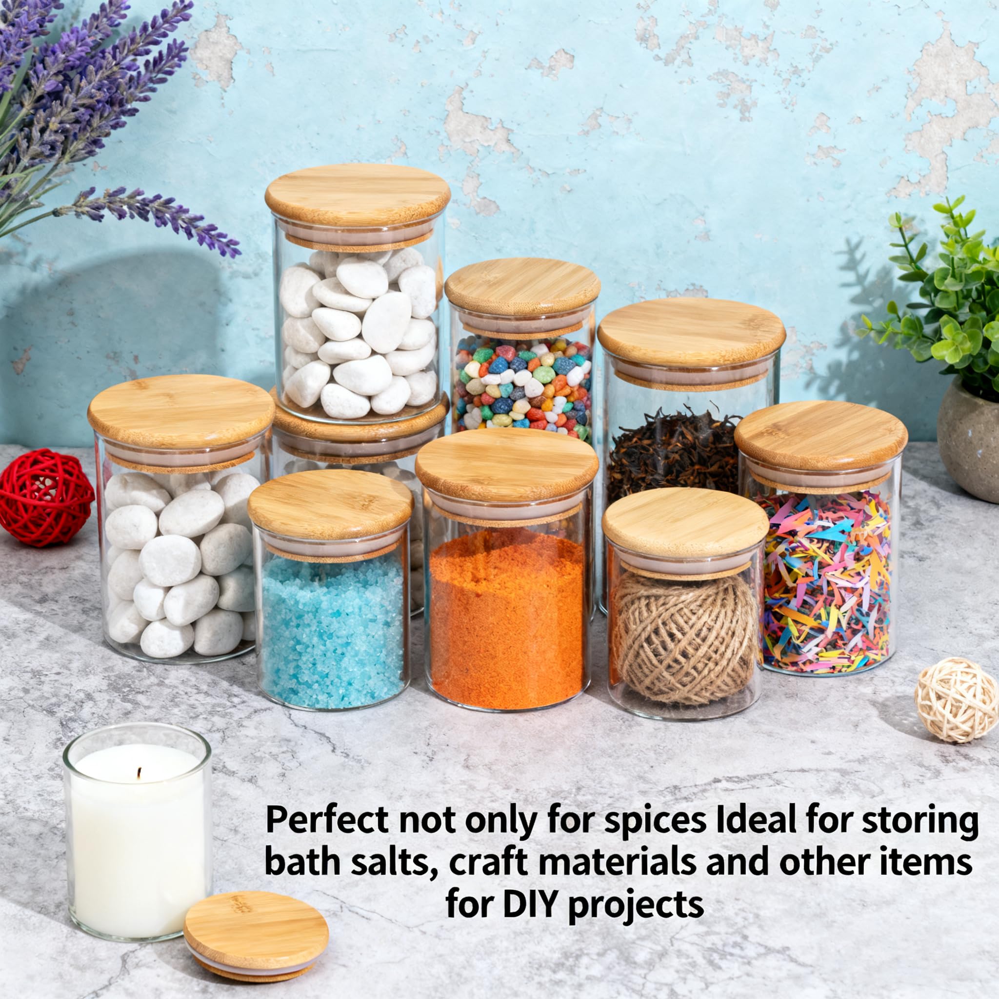 Glass Spice Jars with Bamboo Lids 12 Pack, 250ml Empty Spice Containers with Labels,Airtight Small Seasoning Jars for Salt, Pepper, Chili Powder, Sugar, Loose Tea Storage