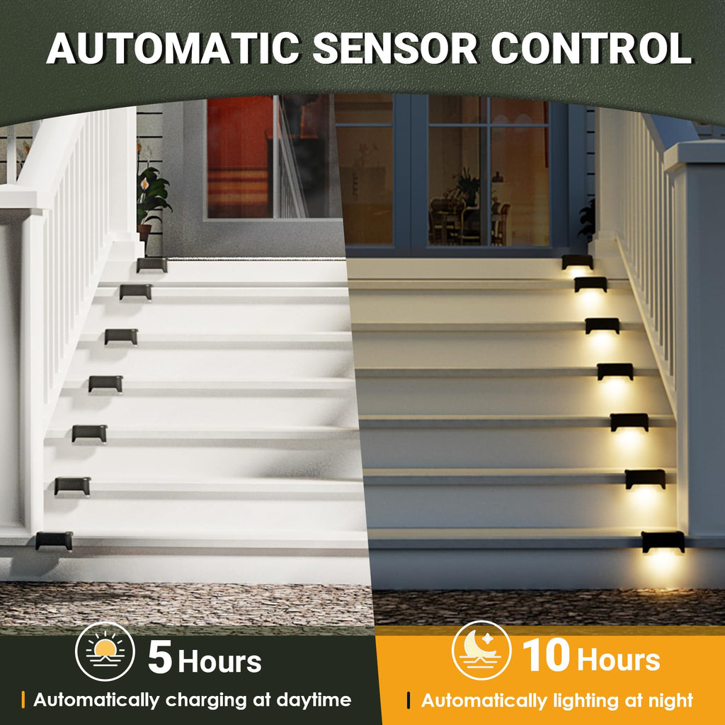 PATIOWIN Solar Deck Lights Outdoor, Solar Step Lights Waterproof Led Lights for Outdoor Stairs, Step, Fence, Patio,Yard,Porch and Balcony(12 Pack,Warm White)