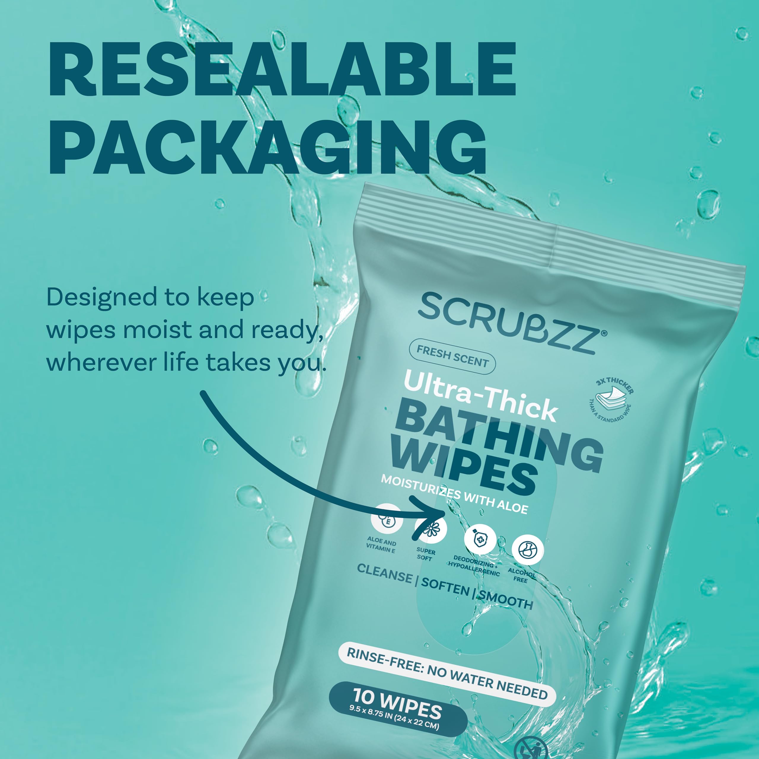 Extra Large Bath Wipes for Adults Bathing No Rinse - 40 Disposable Body Cleansing Cloths for Men, Women & Elderly - Great for Gym, Camping, Post Surgery - Fresh Scent