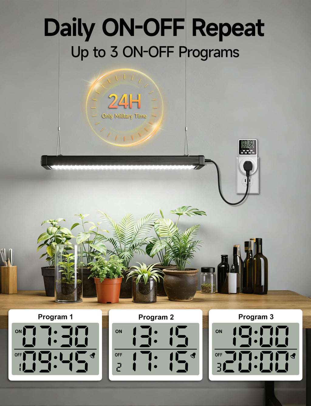 Techbee Digital Programmable Outlet Timer Plug Indoor Short Period Repeat Cycle Timer Switch with 24 Hour Countdown Delay ON/Off for Electrical Power (120V, 15A)