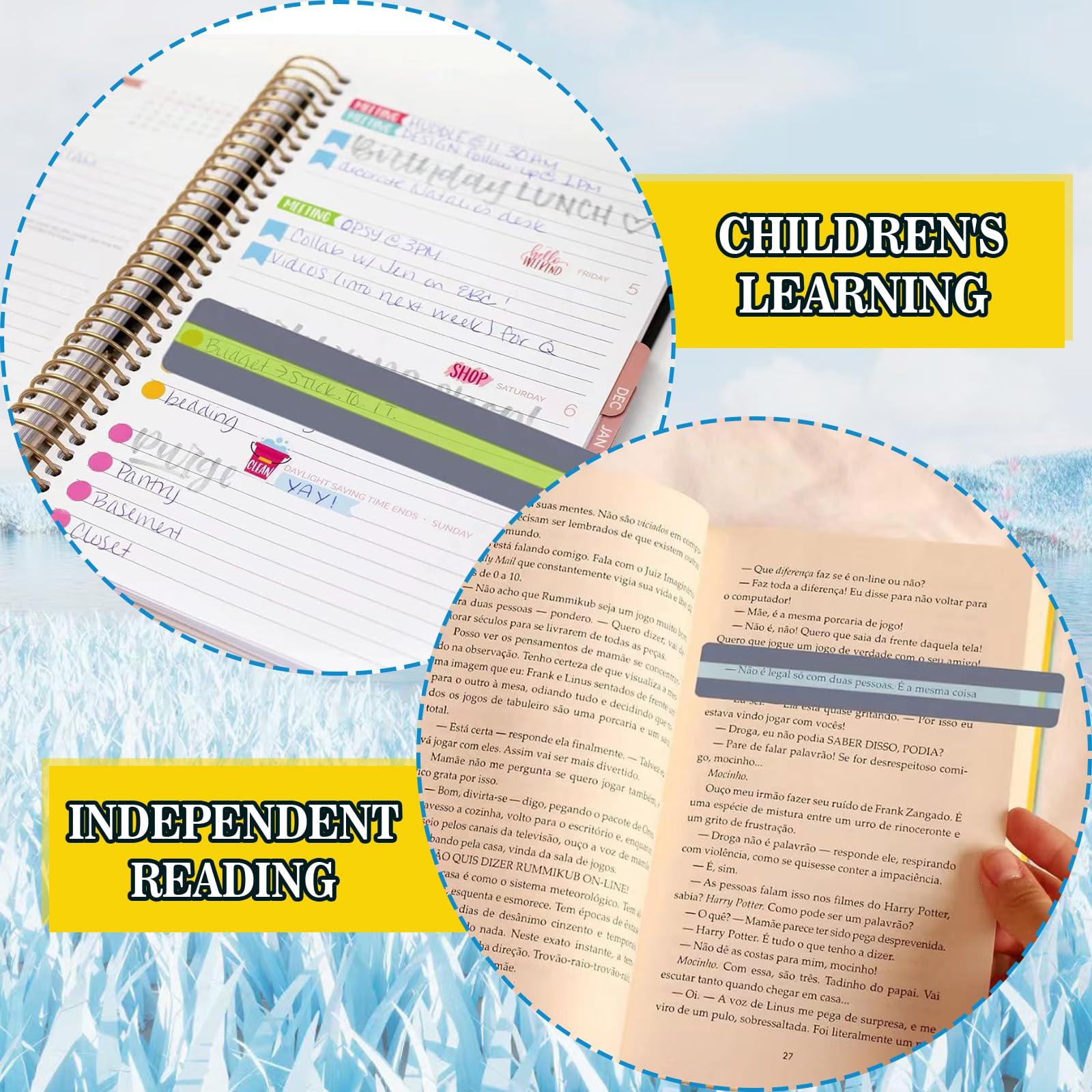 Dyslexia Reading Tools for Kids – 20PCS PET Colored Overlay Sheets in 3 Sizes (6 Large 210×297mm, 8 Medium 70×190mm, 6 Small 32×190mm) – Transparent Filters in 6 Bright Colors for Visual Str