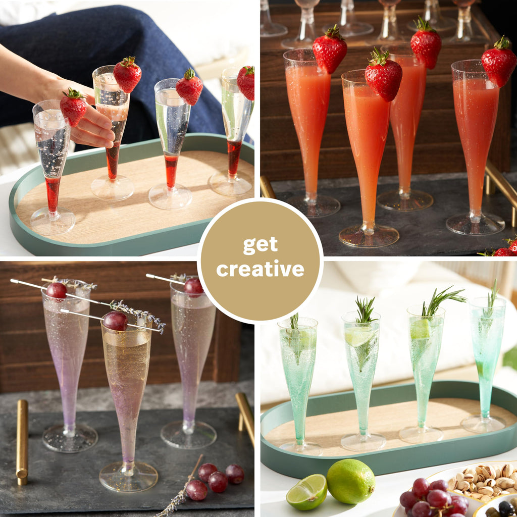 MATANA 48 Premium Plastic Champagne Flutes Gold Glitter 5 oz/ 133ml - Reusable Toasting Glasses for Cocktails, Dessert, Prosecco Mimosa Glasses for Wedding, Birthday, Event, Christmas Parties