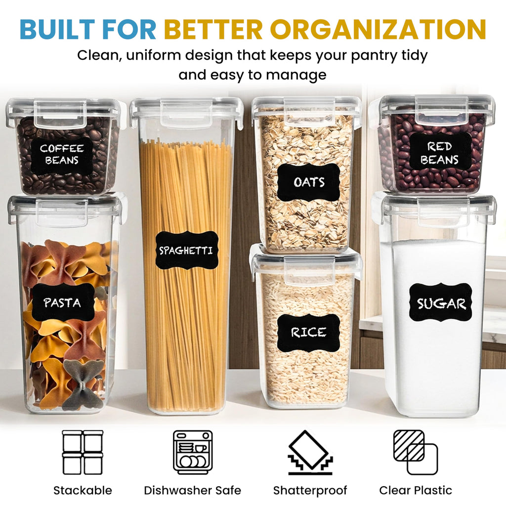 Shazo 7PC Food Storage Containers with Lids, Airtight Food Storage Containers Set for Pantry Organization, BPA Free Kitchen Canisters for Flour Sugar Pasta Cereal, Stackable Kitchen Storage Containers