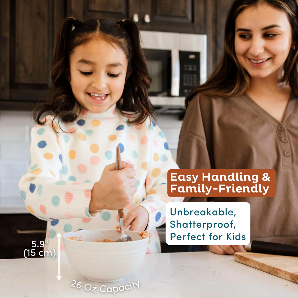 Nook Theory Reusable Wheat Straw Bowls 8 Pcs - 26 Oz Cereal Bowl, Non-Toxic Kids and Toddler Bowl, Microwavable, Dishwasher Safe and Unbreakable Dinnerware (Meadow)