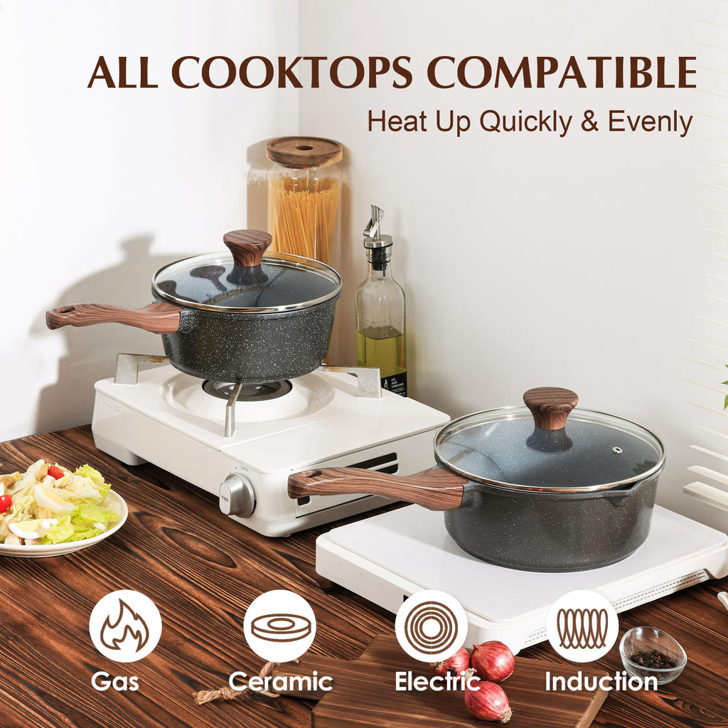 SENSARTE Nonstick Saucepan with Lid, 1.5 Quarts Small Pot with Swiss Granite Coating, Stay-Cool Handle, Multipurpose Handy Sauce Pot Small Kitchen Cooking Pot, Induction Comptable, PFOA Free