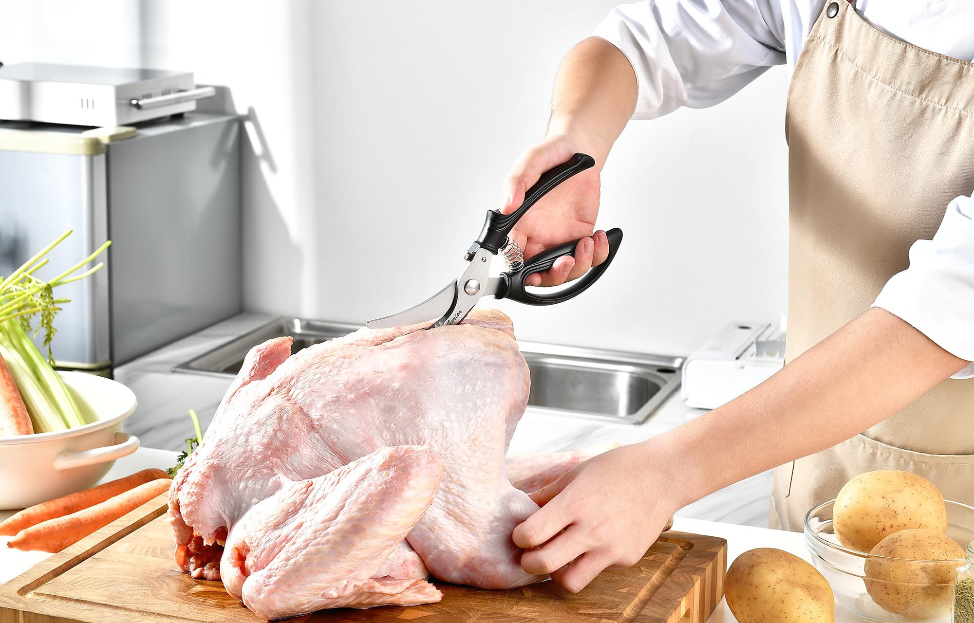 Heavy Duty Poultry Shears - Kitchen Scissors for Cutting Chicken, Poultry, Game, Meat - Chopping Vegetable - Spring Loaded