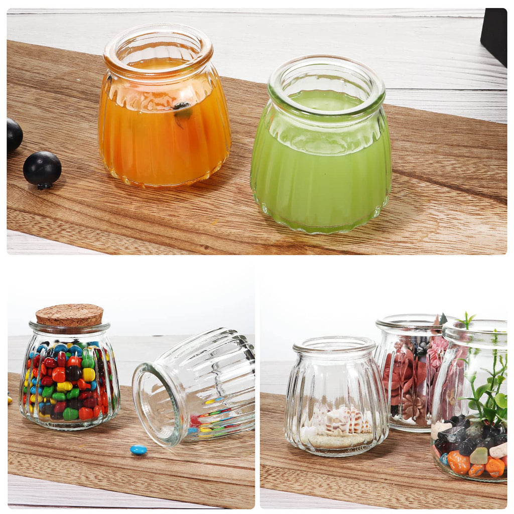 4 oz Glass Jars with PE Lids and Cork Lids, 24 Pack Mini Pudding Jars Clear Yogurt Jars Glass Favor Jars Containers for Spice, Jam, honey, Mousse, Wedding Favors, Shower Favors, DIY and Art