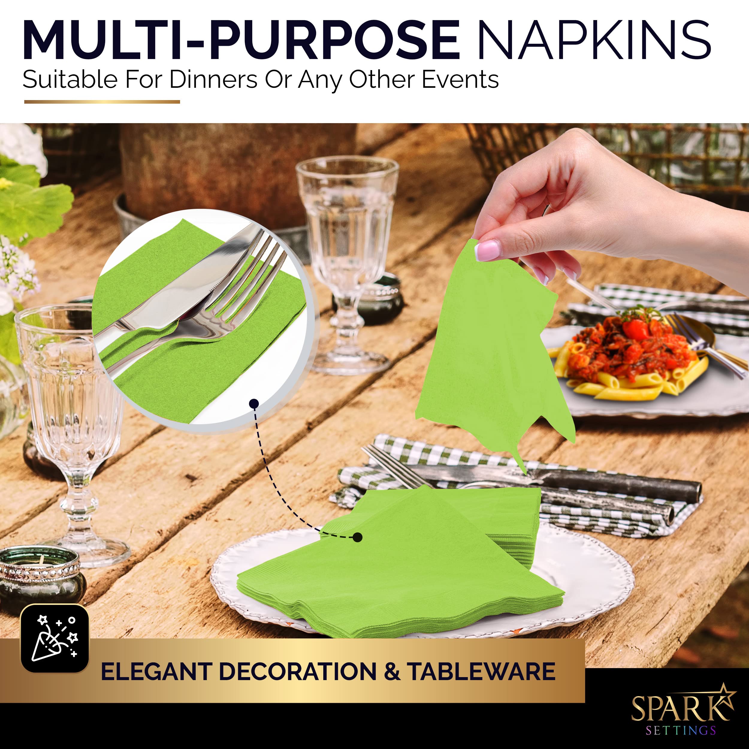 Cocktail Napkins Disposable, Kiwi Beverage Napkins Soft and Absorbent Paper Napkins for Dinner, Party, Wedding, Or Every Day Use, 7” x 7” 2 Ply Party Napkins, Pack of 40 - by Amcrate