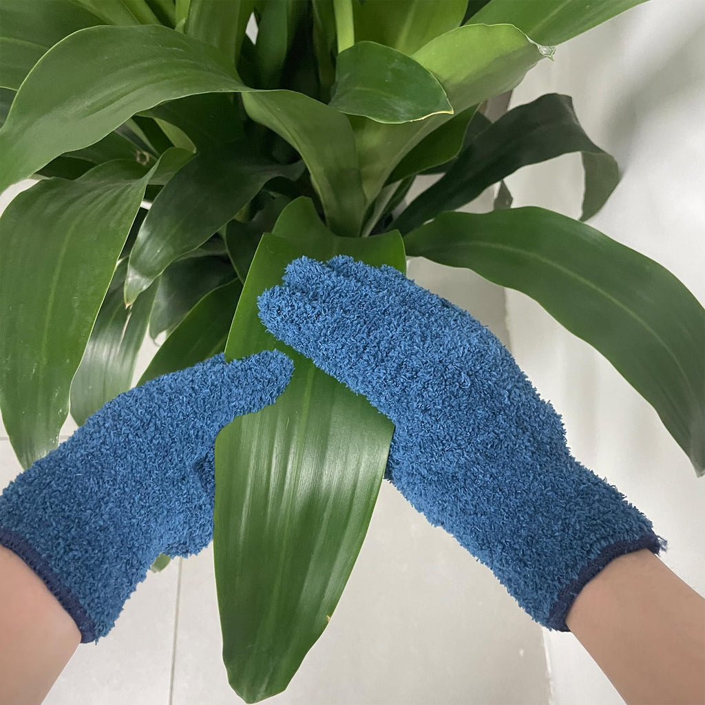 Ikosora 3 Pairs Microfiber Dusting Gloves for House, Car, and Plant Leaf Cleaning - Reusable Mitt for Blinds - Blue, Rose, Purple