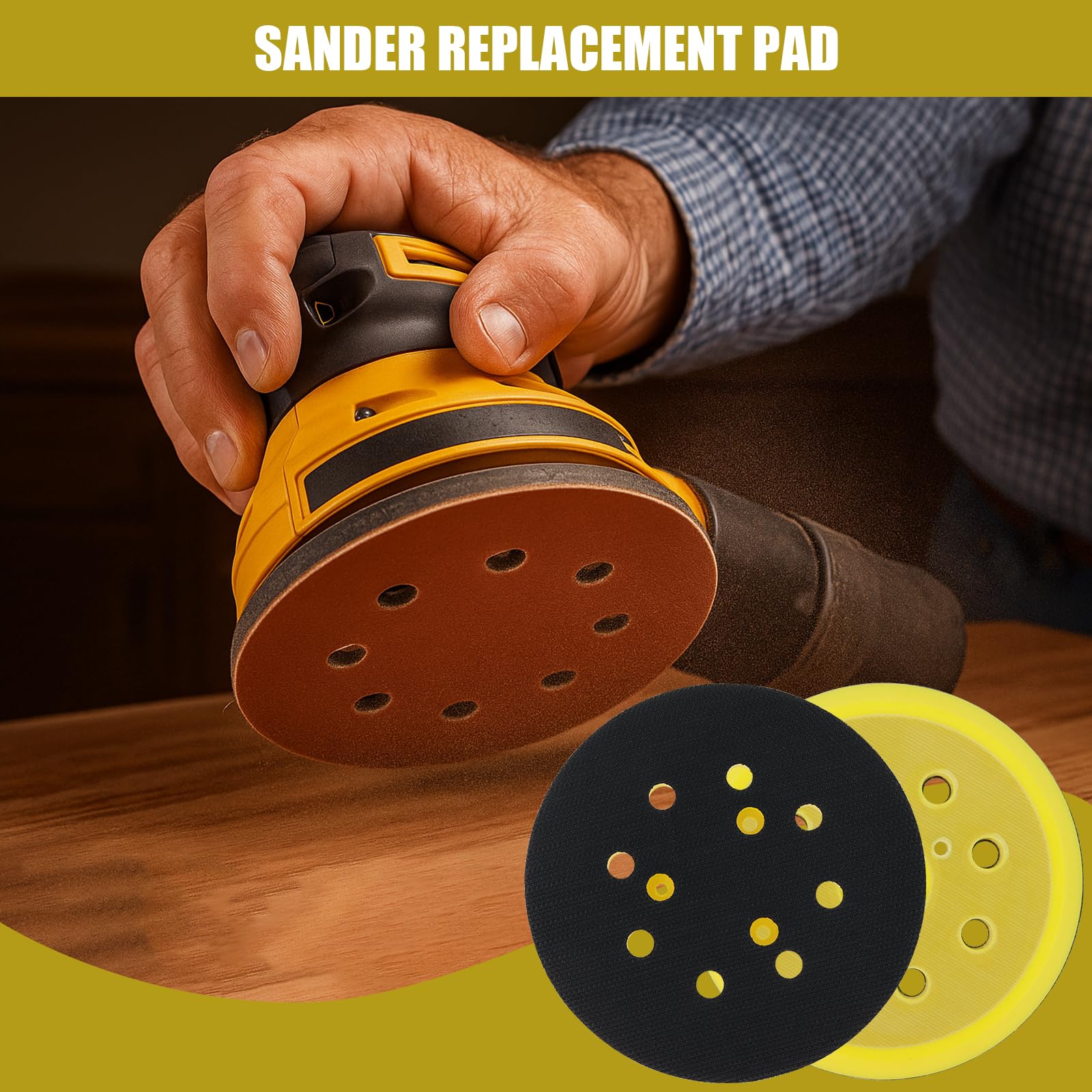 5 Inch Sander Pad Replacement Compatible with Dewalt Orbital Sander DW421 DW422 DW423 D26451 D26453, 8 Hole Hook and Loop Sanding Pad Replaces 151281-08 DW4388(2 Pcs)