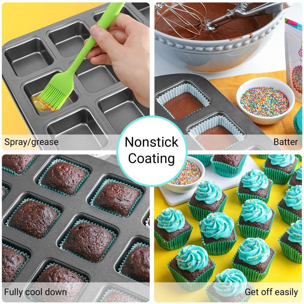 12 Cavity Mini Loaf Pan, Beasea Brownie Pan 2 Pack Non-Stick Muffin Cake Pan Mini Cheesecake Pan Cupcake Pan Carbon Steel Brownie Baking Tray Bakeware for Oven Baking