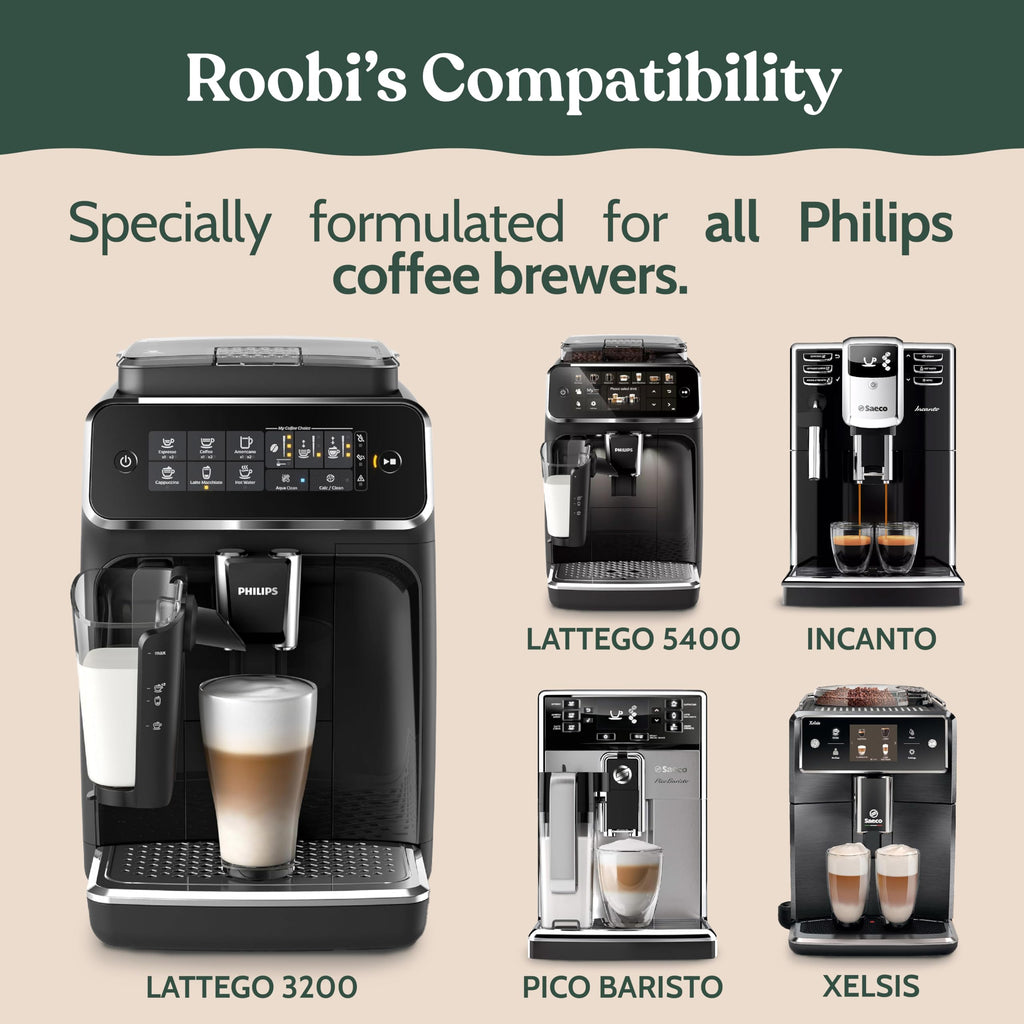 Roobi Philips Compatible Descaling Solution & Cleaner. Specially Formulated for Descaling & Cleaning Philips Coffee Machines. Carbon Neutral Philips Descaler Kit. 2 Uses per Bottle, 2 Pack