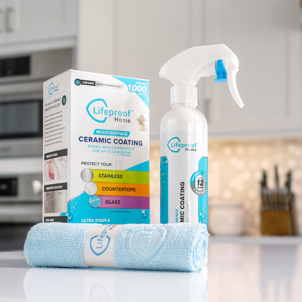 Lifeproof Home Ceramic Coating Spray Kit - Shine, Seal, & Protect Stainless Steel, Appliances, Countertops, Glass & More Kitchen + Bath Surfaces - Repels Stains, Grime, Fingerprints, Liquids & More!