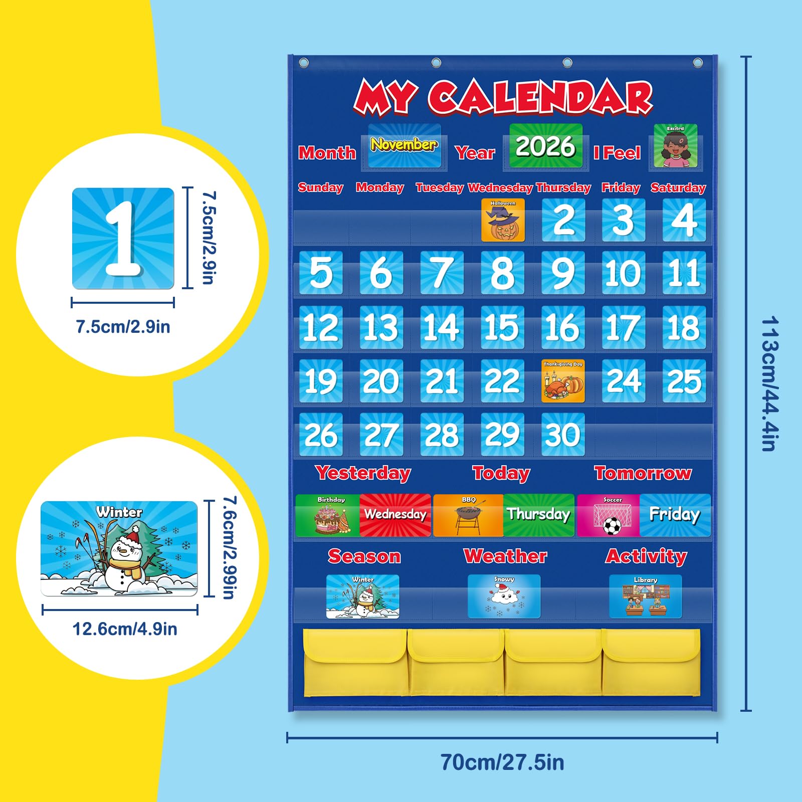 Aizweb Classroom Calendar Pocket Chart,Monthly Calendar for Kid Preschool Kindergarten Classroom Elementary Must Haves,Classroom Decorations Decor,Homeschool Teacher Supplies,Back to School Supplies