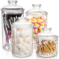 DEAYOU 4 Pack Clear Plastic Apothecary Jars, Plastic Storage Jar Canister with Airtight Lid, Cotton Qtip Holder Bathroom, Candy Cookie Container Organizer for Bath Salt, Pad, Vanity,33 Oz/23 Oz/13 Oz