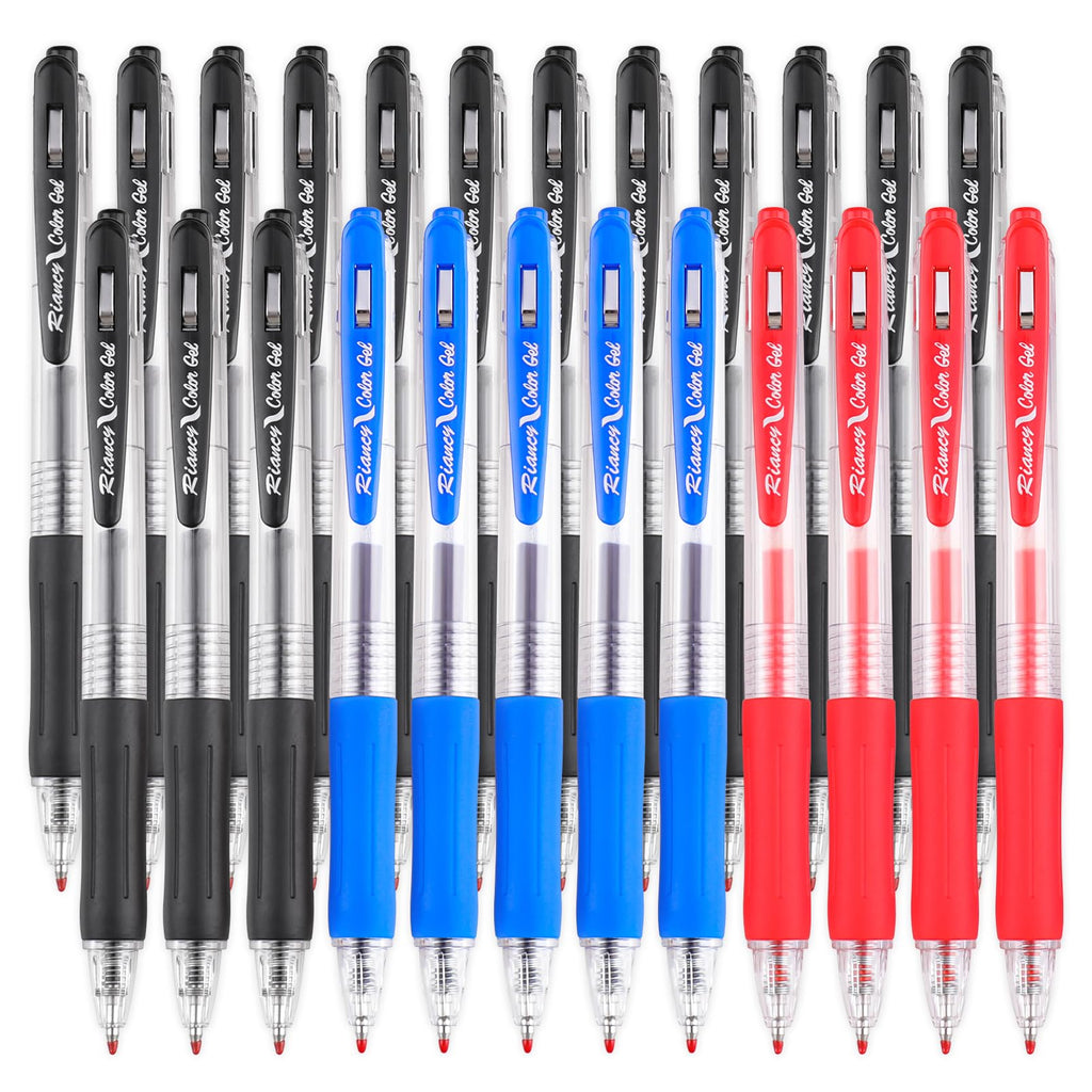 Gel pens Fine Point Smooth Writing Pens Retractable Gel Ink Rollerball Pen for Teachers Exam School Supply Note Taking Office Class Drawing Art 0.5mm tip with Grips 15 Black pens 5blue pens 4red pens