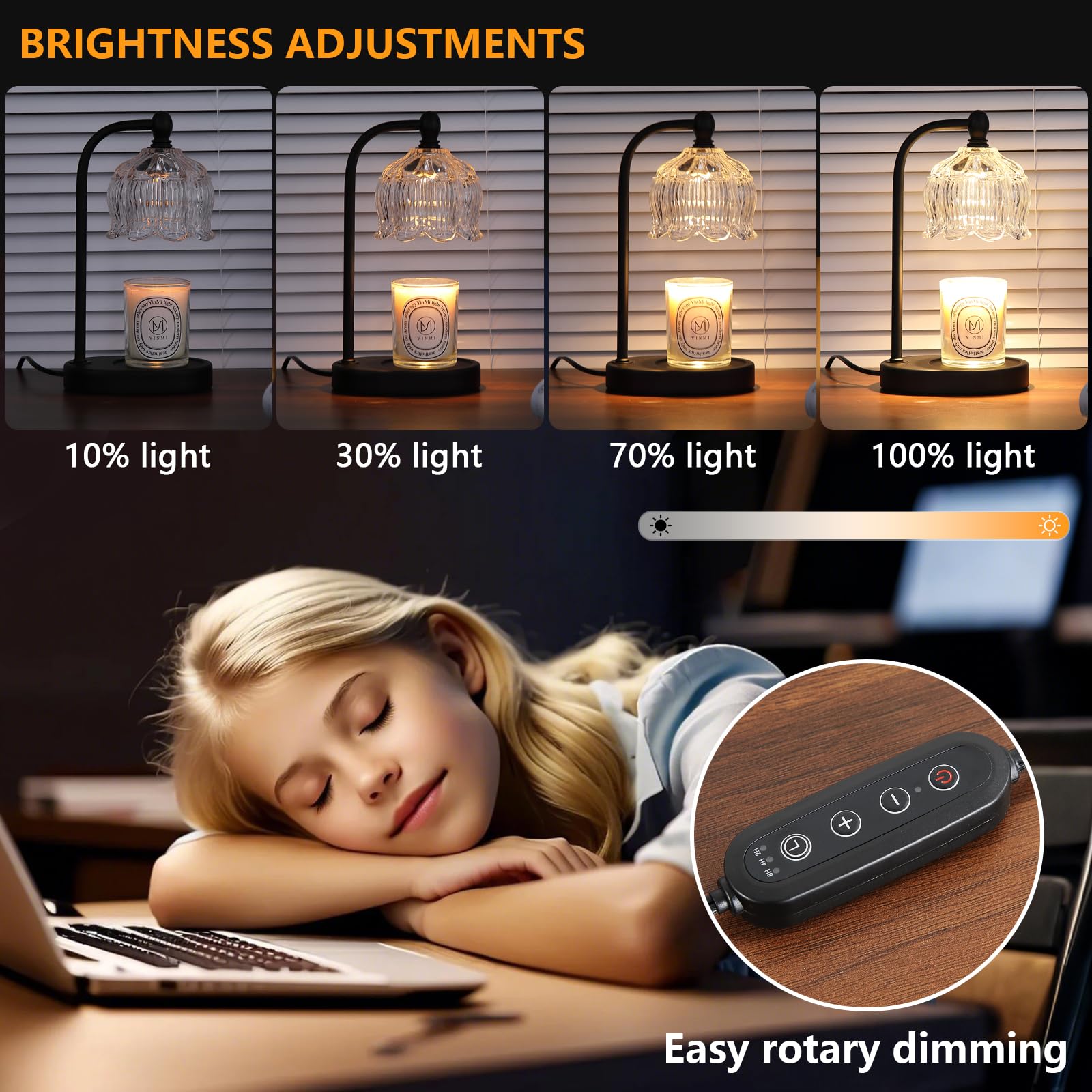 Electric Candle Warmer Lamp with Timer and Dimmer,Flameless Wax Black Melt Warmer with 2 Bulbs for Jar Candles,House Warming Gifts New Home Decor for Mothers Day Gifts Birthday Gift