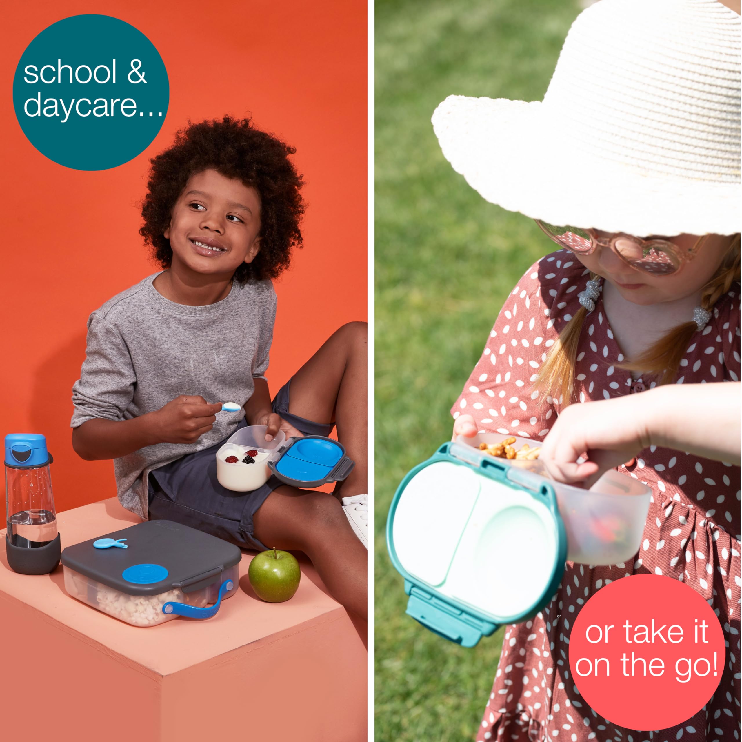b.box Snack Box for Kids & Toddlers: 2 Compartment Snack Containers, Mini Bento Box, Lunch Box. Leak Proof, BPA Free, Dishwasher Safe. School Supplies. Ages 4 Months+ (Lemon Twist, 12oz Capacity)