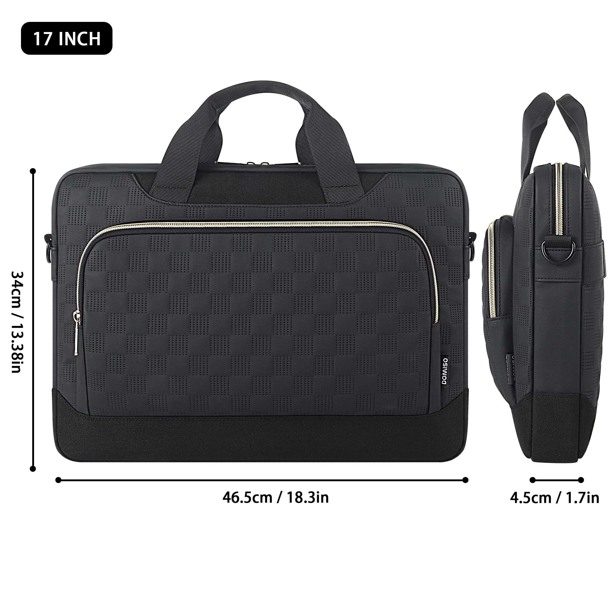 DOMISO 17 inch Laptop Bag 17.3 inch Laptop Sleeve Waterproof Laptop Shoulder Bag 17 inch Laptop Case for Men Women Business Office Work Computer Bag 17 Inch Adjustable Messenger Bag, Black
