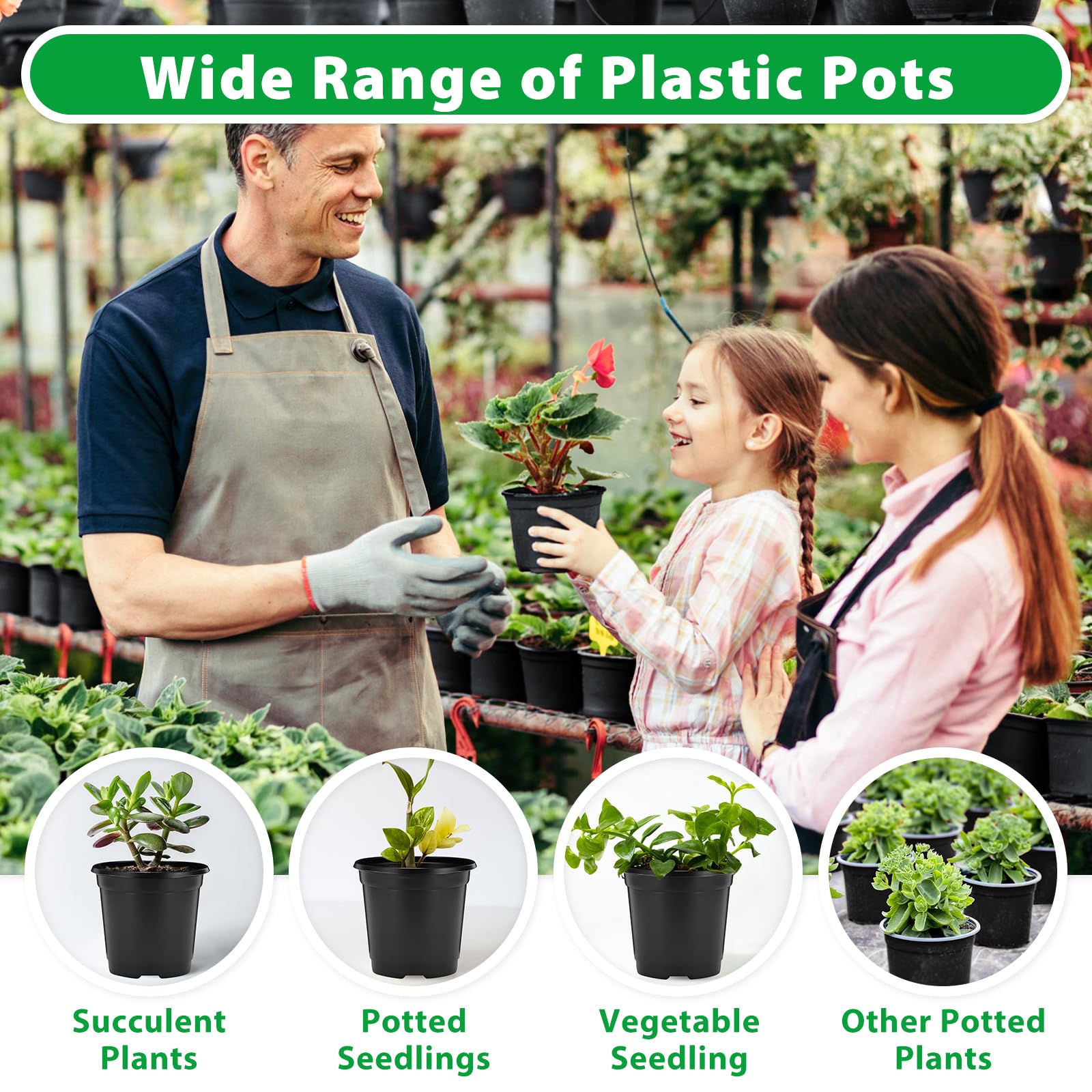 SYOURSELF 110 Pack Plastic Plants Nursery Pots 4 Inch Seed Starting Pot Plastic Flower Pots with 110 Pcs Waterproof Plant Labels for Succulents, Seedlings, Cuttings, Transplanting (Black, 4 inch)