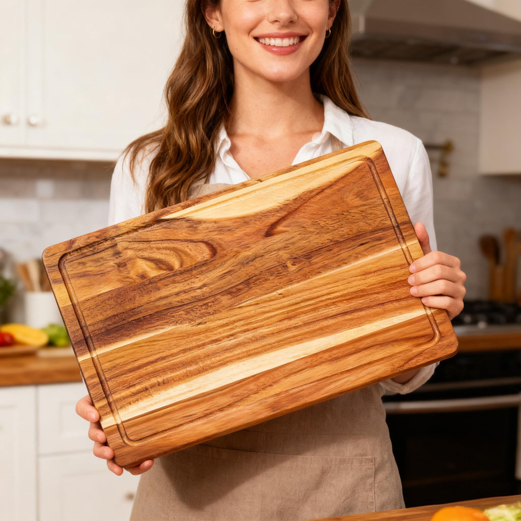 Wood Cutting Boards with Juice Groove (15'' x 10''), Acacia Wood Cutting Board for Kitchen, Wooden Cutting Board for Meat, Cheese, Fruits, and Vegetables (1, Acacia Wood Color, 15'' x 10'')