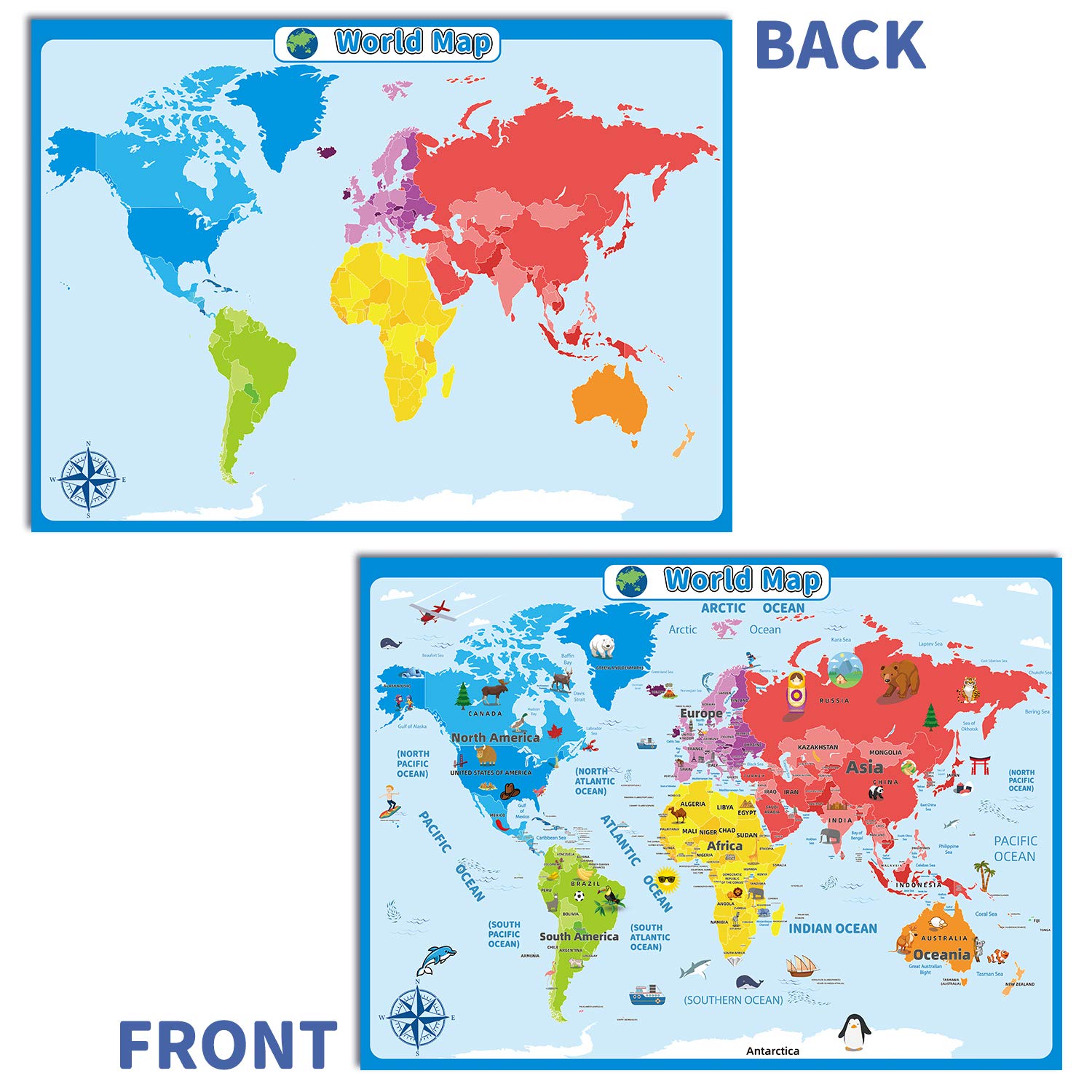 World Map Poster for Kids Wall 17.3x24 Inches Educational Posters for Classroom Decorations Children Learning The World Map Chart