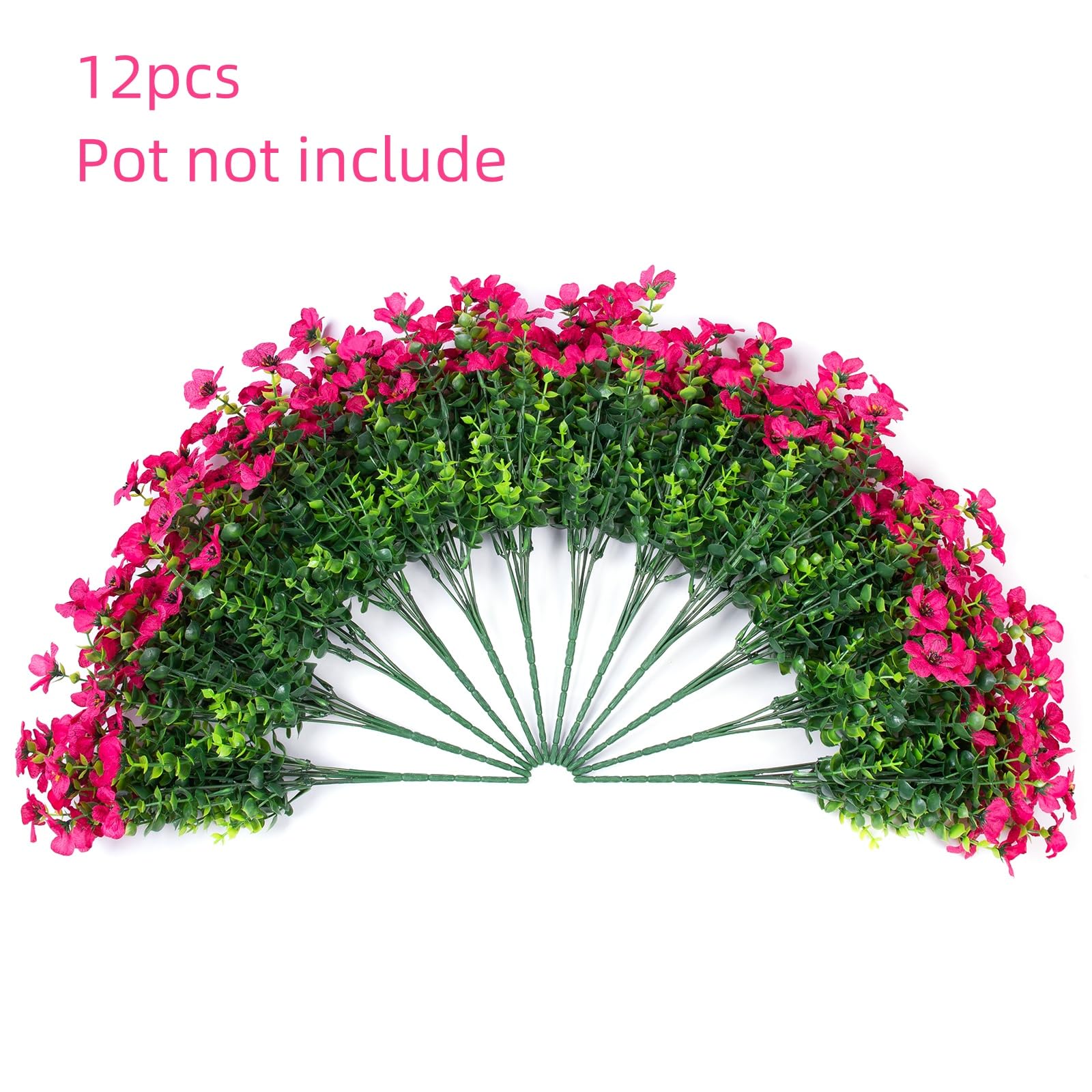 HyeFlora Artificial Flowers for Outdoor Indoor Garden Home Decoration, Faux Flower Daisy with Eucalyptus Leaves Fake Plants Greenery Boxwood Porch Patio, 12 Bundles (Rose Red)