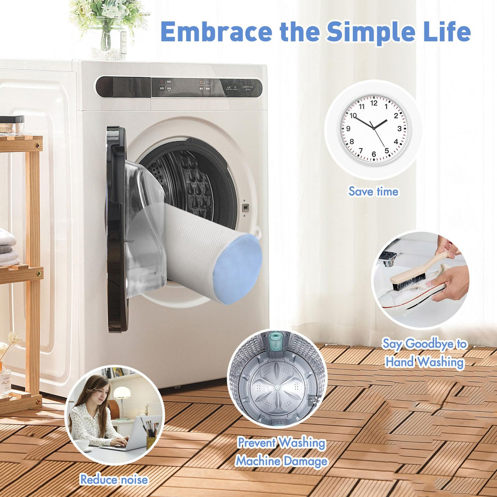 2PCS Shoe Washing Bag for Laundry, Update Tree to Prevent Deformation, 2 Pocket for One-Step Wash Laces Insole Socks, 360°Deep Clean Shoe Laundry Bag for Sneaker Tennis Hiking, Invisible Zipper, White