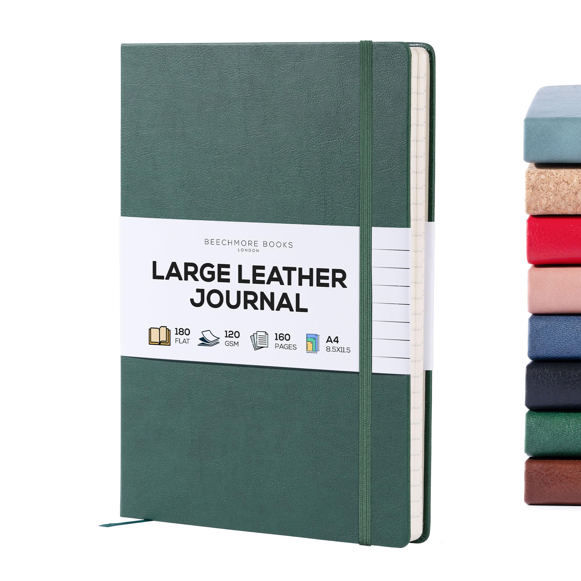 BEECHMORE BOOKS Ruled Journal Notebook, A4 8.5" x 11.5" 160 Lined Pages, Hardcover Leather Journals for Women, Men, Writing and Notebooks for Work - 120 GSM Thick Paper, Gifts Box Included
