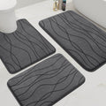 YIHOUSE Memory Foam Grey Bath Mat Set 3 Piece, Ultra Absorbent Bath Mat for Bathroom - Non-Slip Machine Washable & Dry Quickly, 3 Piece Bathroom Mat Set, Dark Grey