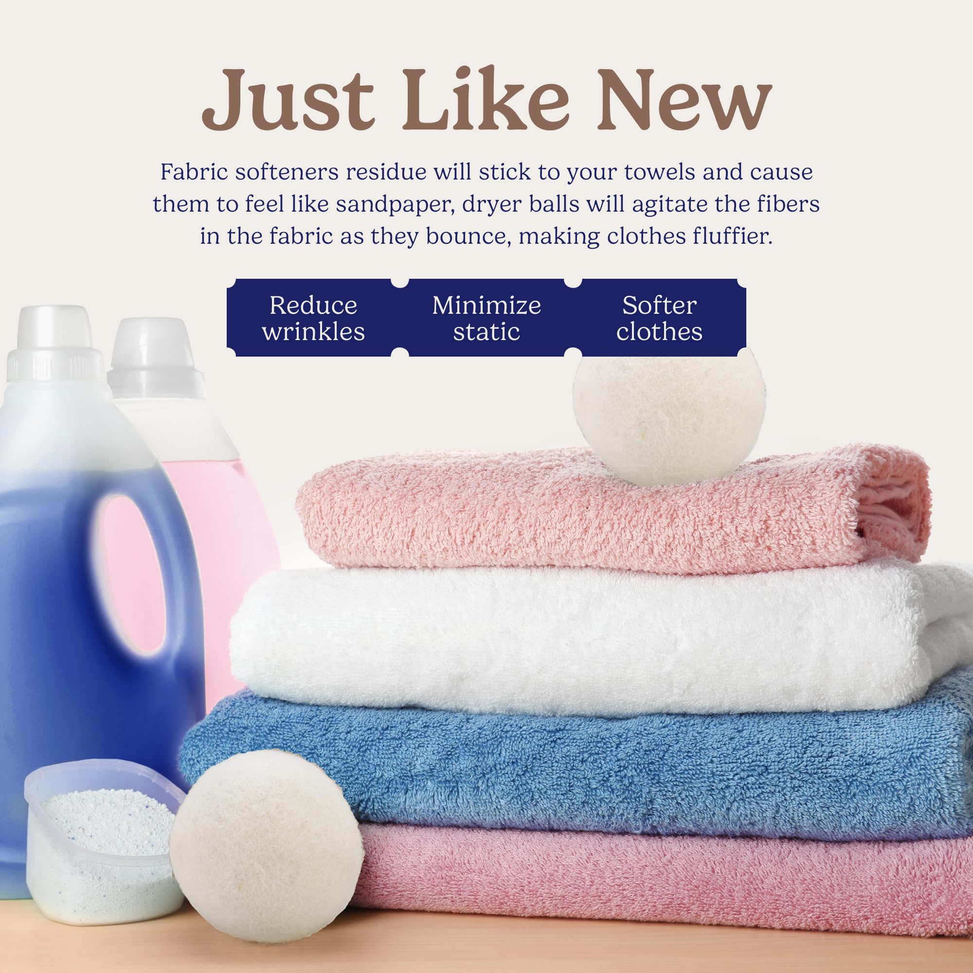 Handy Laundry Sheep Wool Dryer Balls Pack of 6 Premium 100% Natural XL Fabric Softener Reusable, Saves Drying Time