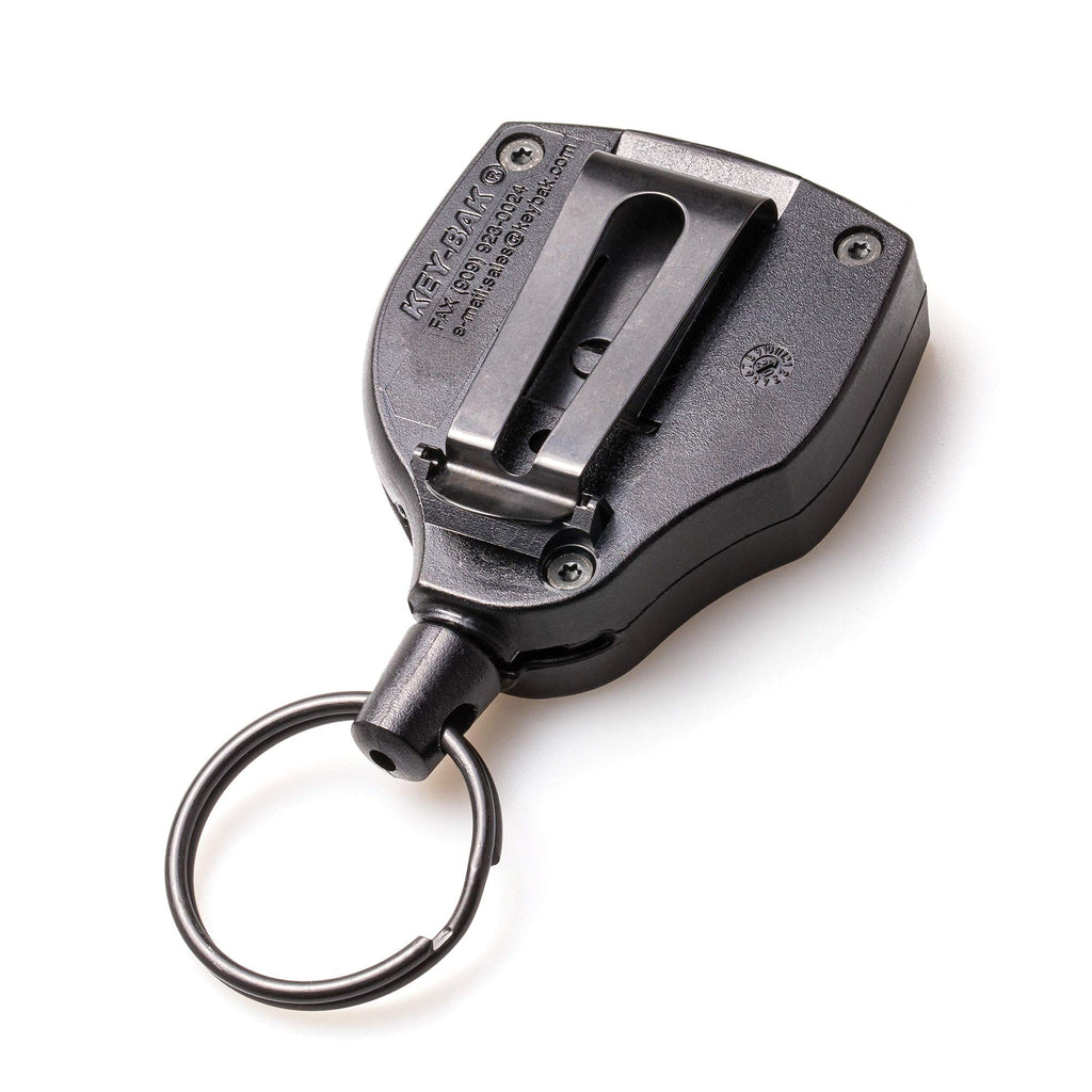 KEY-BAK SUPER48 HD 8oz. Locking Retractable Keychain, 48" Stainless Steel Cable, Tough Polycarbonate Case, Steel Belt Clip, Oversized Split Ring, Black - Made in USA - Heavy Duty (48" / 8oz.) (0S48-001)