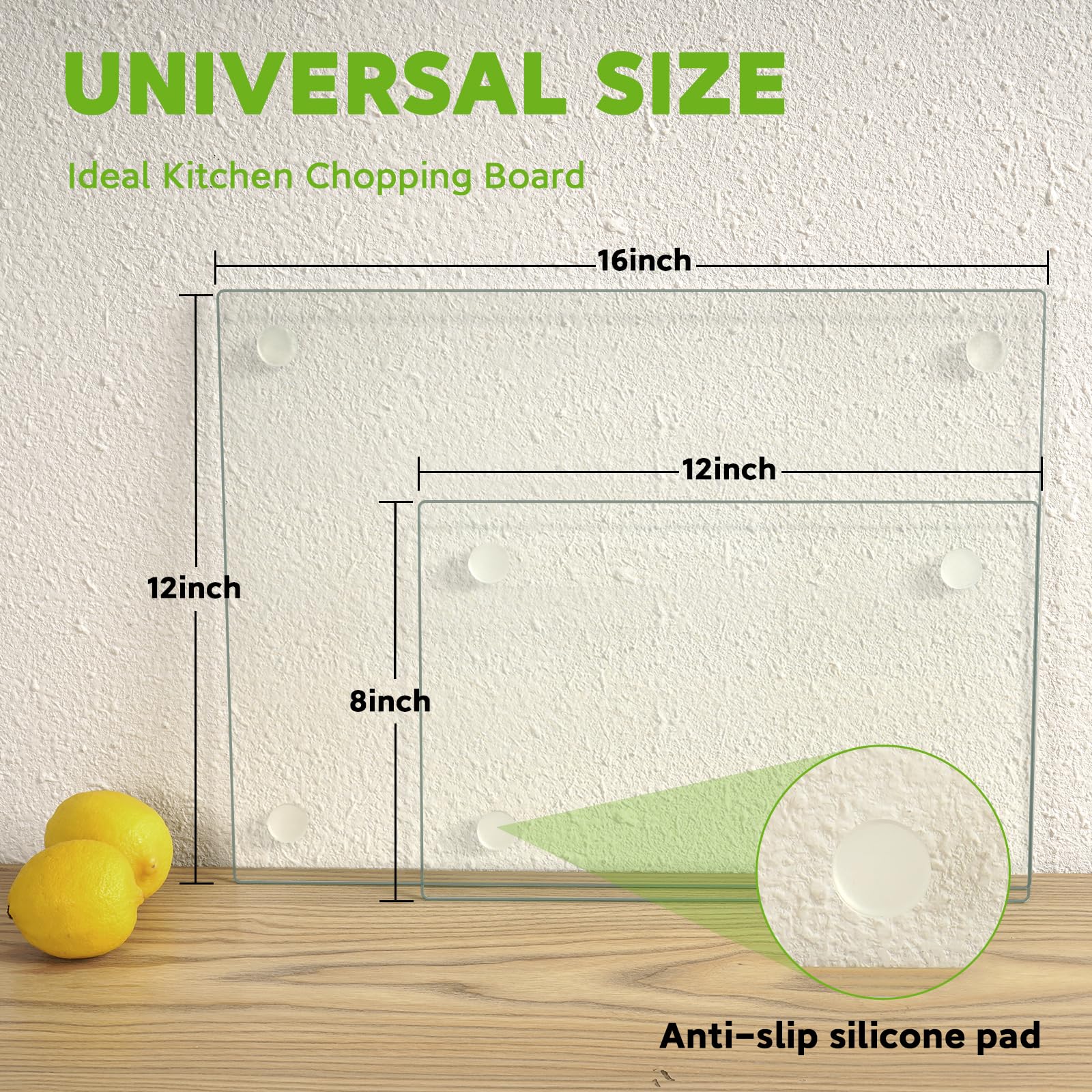 Tempered Glass Cutting Board for Kitchen, 2PCS Glass Chopping Board for Countertop, Clear Cutting Board with Rubber Feet, Shatter-Resistant, Heat Resistant, Easy to Clean (2PCS - 12"x16" & 12"x8")