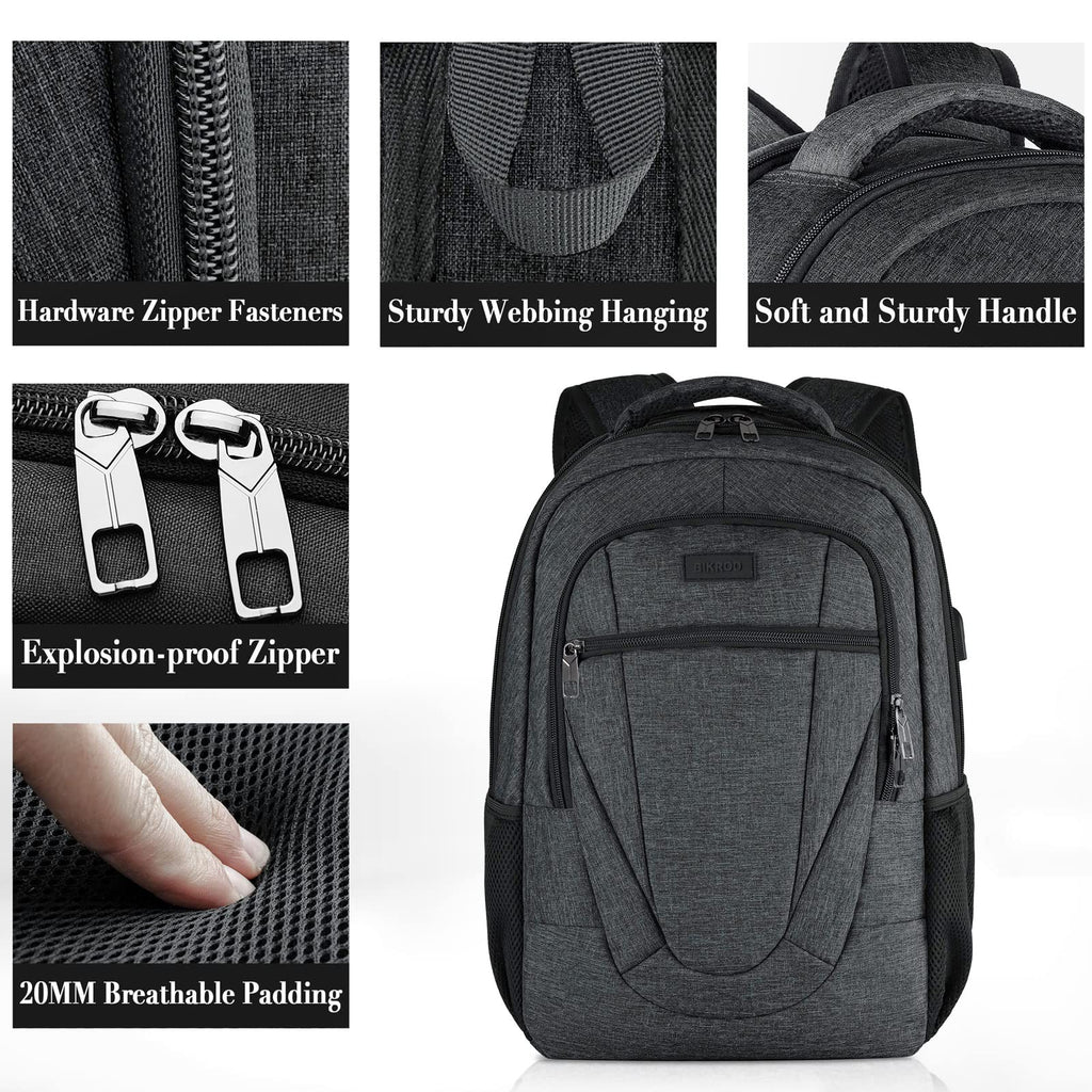 Backpack for Men and Women, School Backpacks for Teen Boys and Girls, Black Water Resistant Back Pack, Business Men Sturdy Computer Bag with USB Charging Port, Gifts