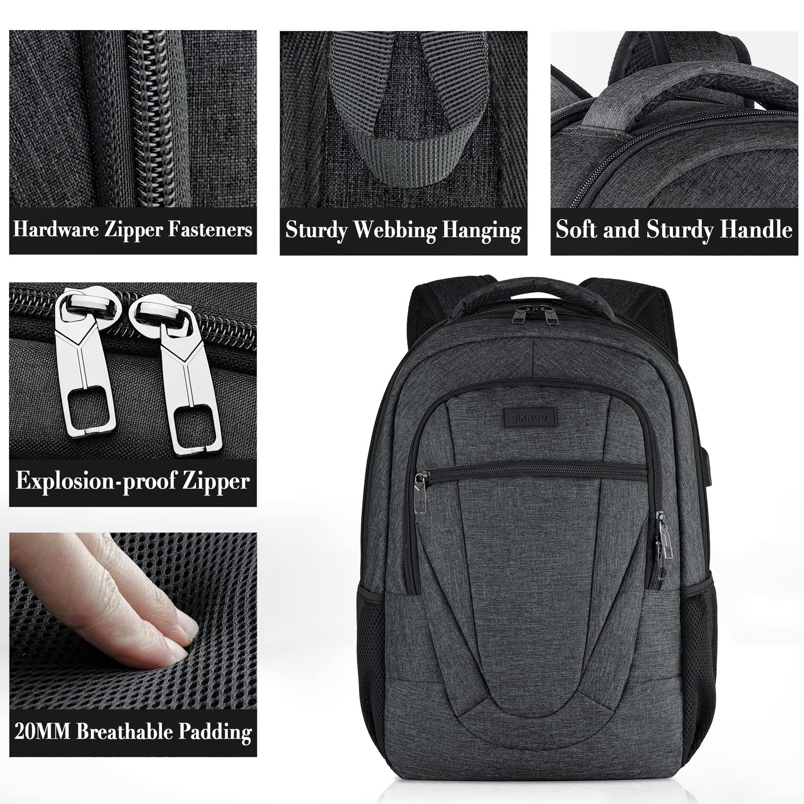 Backpack for Men and Women, School Backpacks for Teen Boys and Girls, Black Water Resistant Back Pack, Business Men Sturdy Computer Bag with USB Charging Port, Gifts