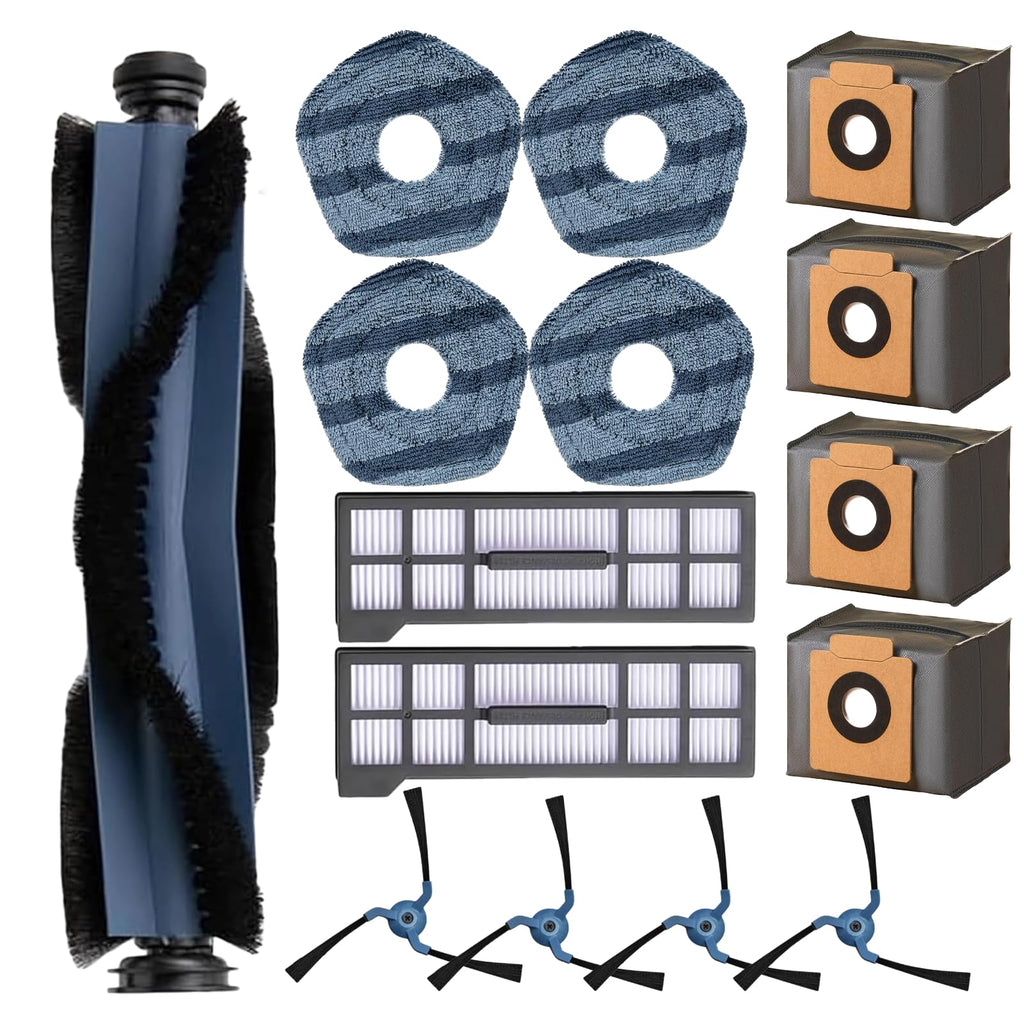 Replacement Parts for Eufy X10 Pro Omni Vacuum Cleaner Accessories Kit, 1 Main Brush, 2 Hepa Filters, 4 Dust Bags, 4 Mop Pads, 4 Side Brushes