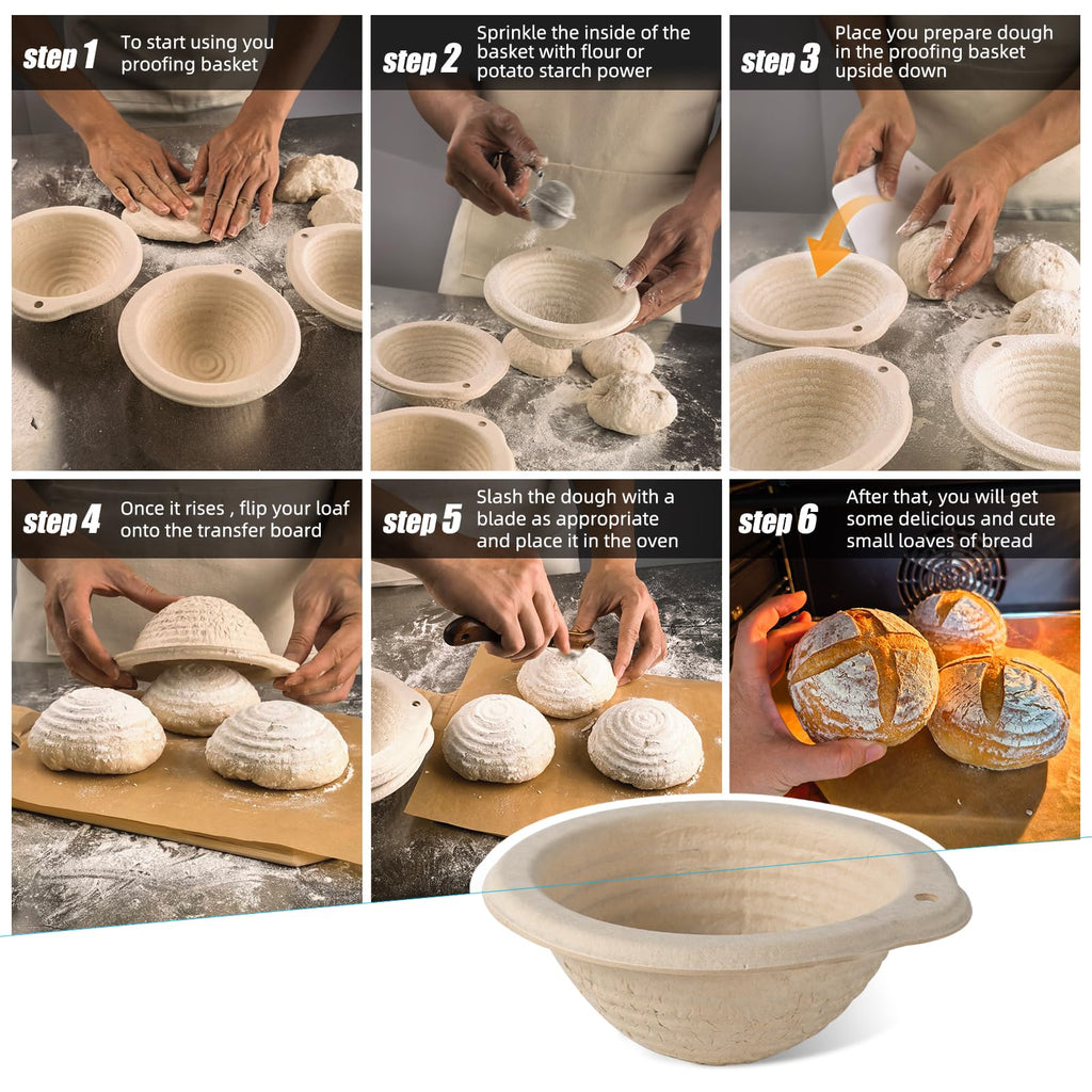 13cm/5inch Small Round Bread Proofing Basket Sourdough Banneton Bortform with Liners Set 12 For Professional and Homemade Bread Baking Supplies