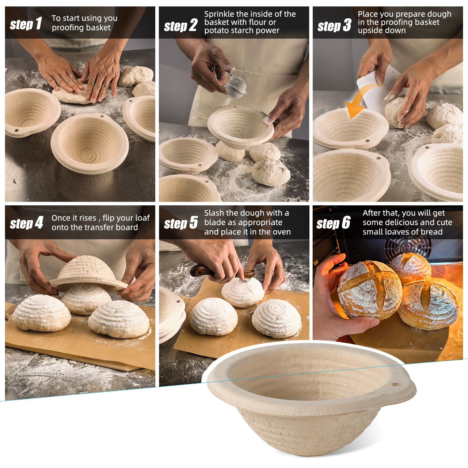 13cm/5inch Small Round Bread Proofing Basket Sourdough Banneton Bortform with Liners Set 12 For Professional and Homemade Bread Baking Supplies