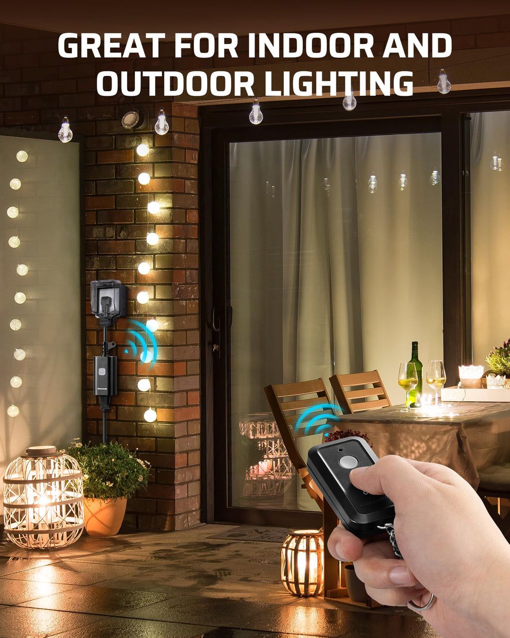 DEWENWILS Outdoor Remote Control Outlet, 15A Wireless Remote Control Switch, 100FT Control Range & 14AWG SJTW Power Cord, Weatherproof for Outdoor Appliances, 1 Remote Control+1 Outlet