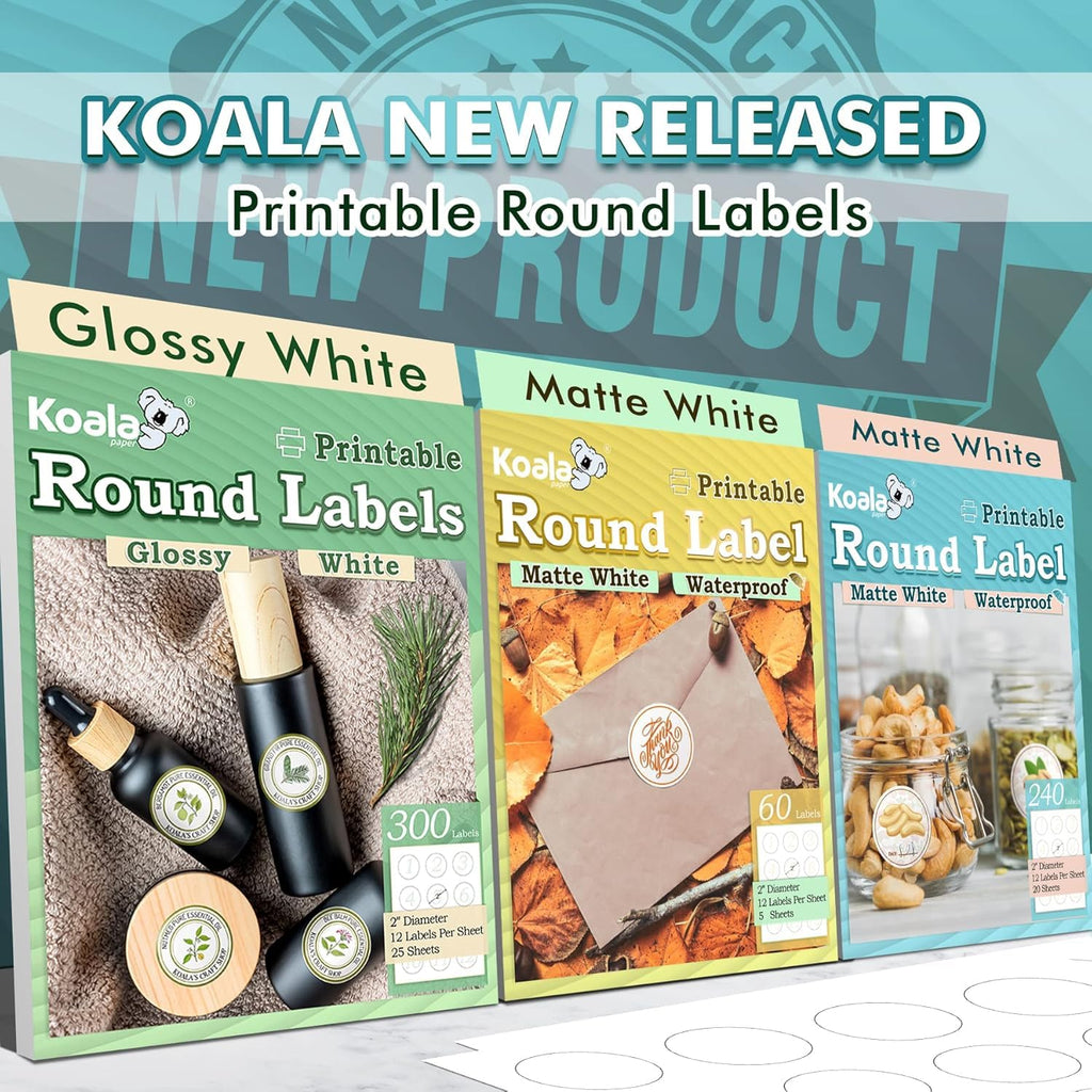 Koala Round Labels 2 Inch, Waterproof Printable Circle Labels for Inkjet and Laser Printer, Matte White, 600 Round Sticker Labels for Brand Logo Stickers, Bottle, Jar Labels