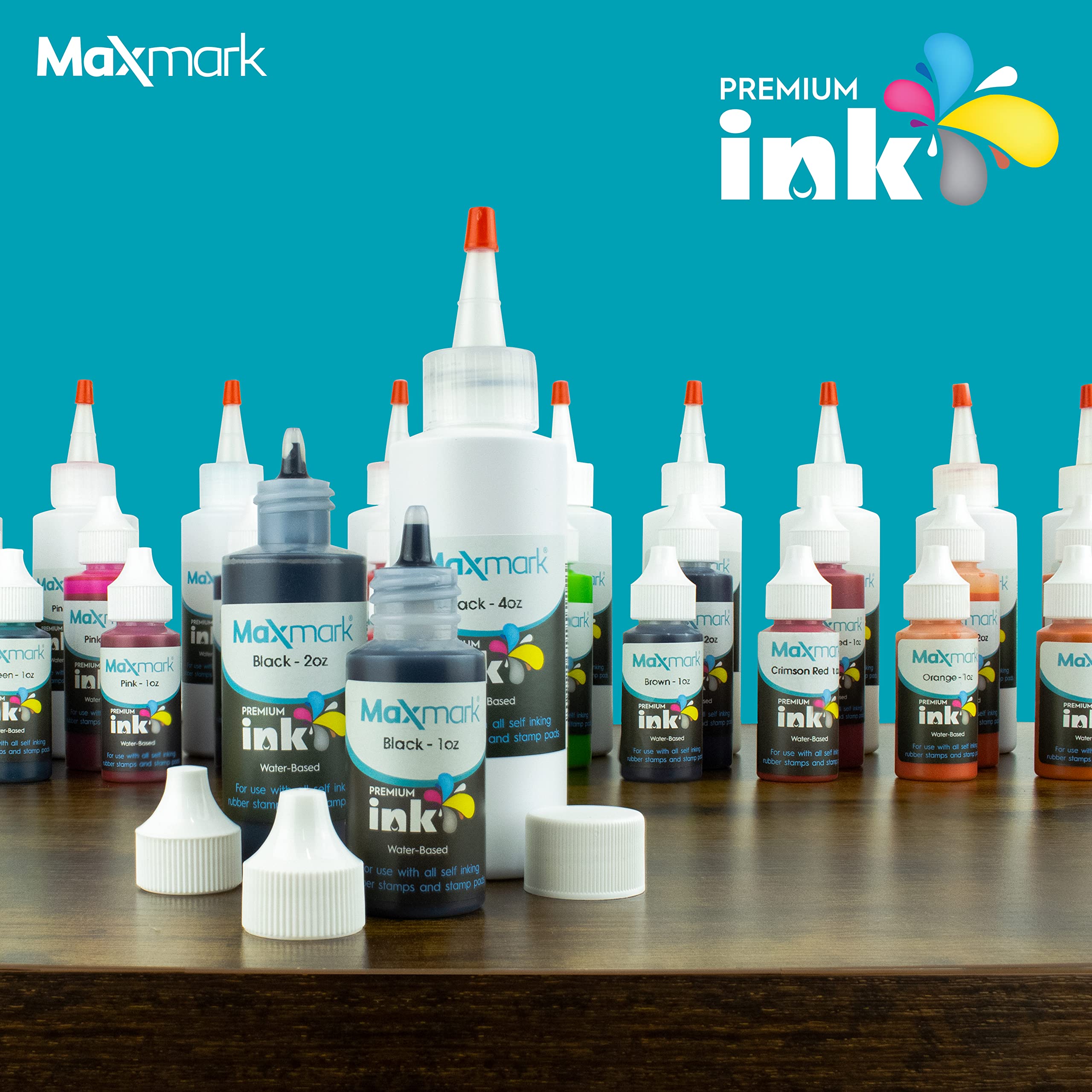 MaxMark Premium Refill Ink for self inking stamps and stamp pads, Black Color - 2 oz.