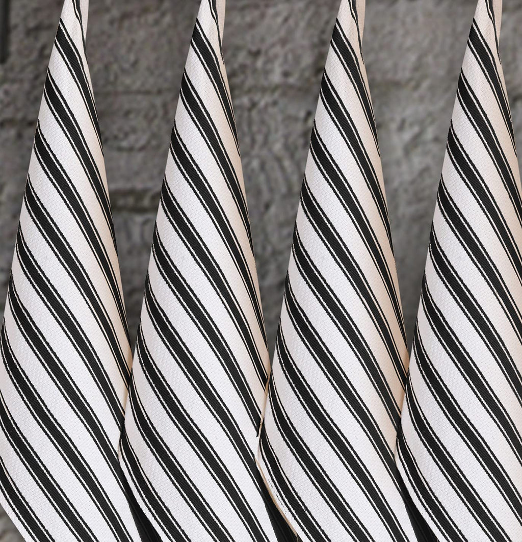 Cotton Clinic Set of 6 Vintage Stripe Cotton Kitchen Dish Towels 16x26, Tea Towels and Cleaning Towels, Kitchen Towels with Hanging Loop, Black White