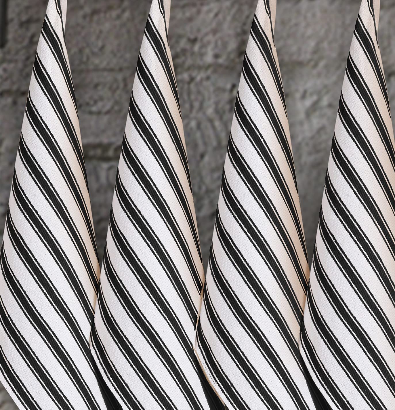 Cotton Clinic Set of 6 Vintage Stripe Cotton Kitchen Dish Towels 16x26, Tea Towels and Cleaning Towels, Kitchen Towels with Hanging Loop, Black White