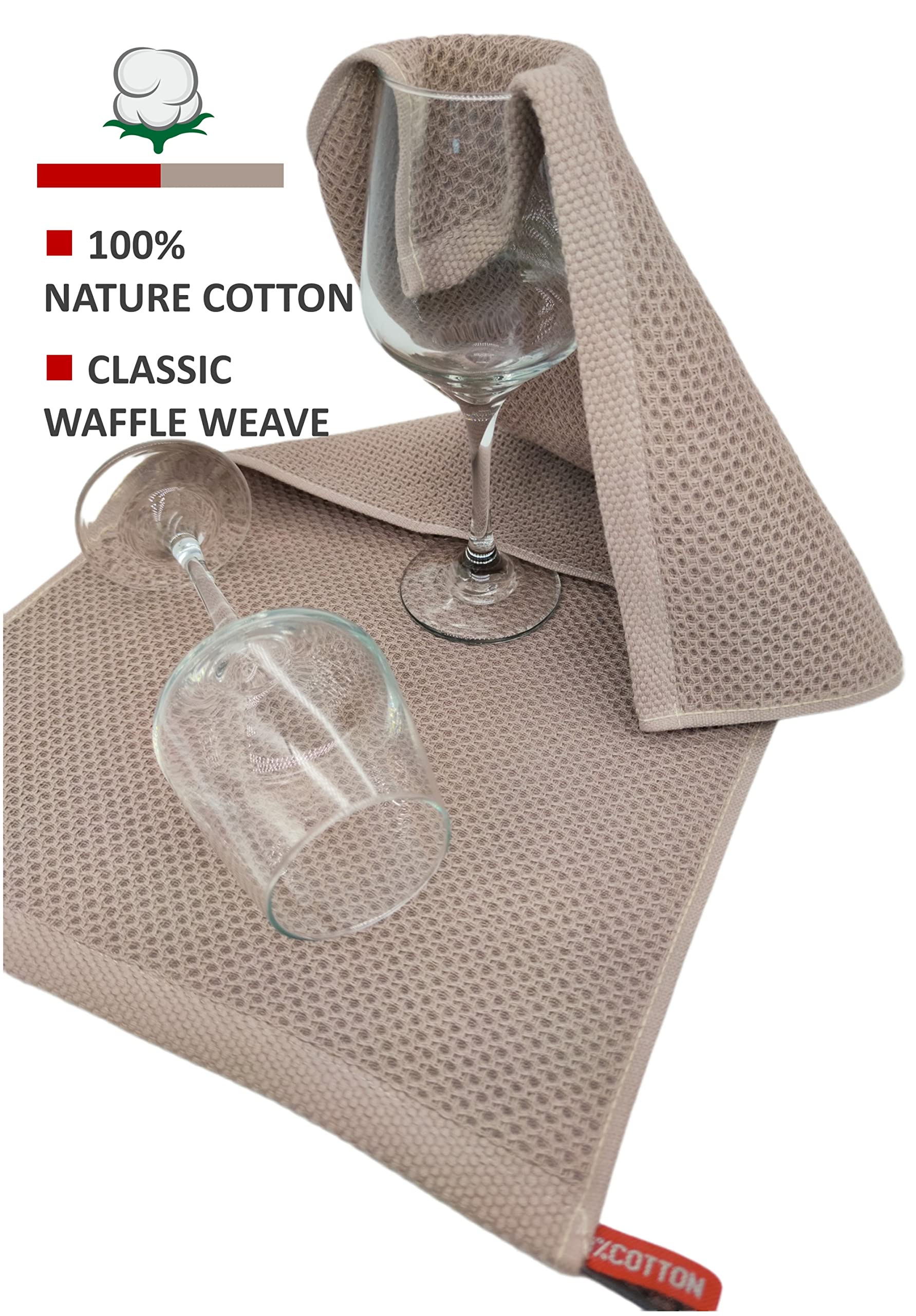 ANEWAY Kitchen Towels 100% Cotton Waffle Weave Dish Towel for Cleaning Drying Dishes Extra Absorbent and Soft, Dish Cloth,13 x 28 in, 4 Pack(Brown)