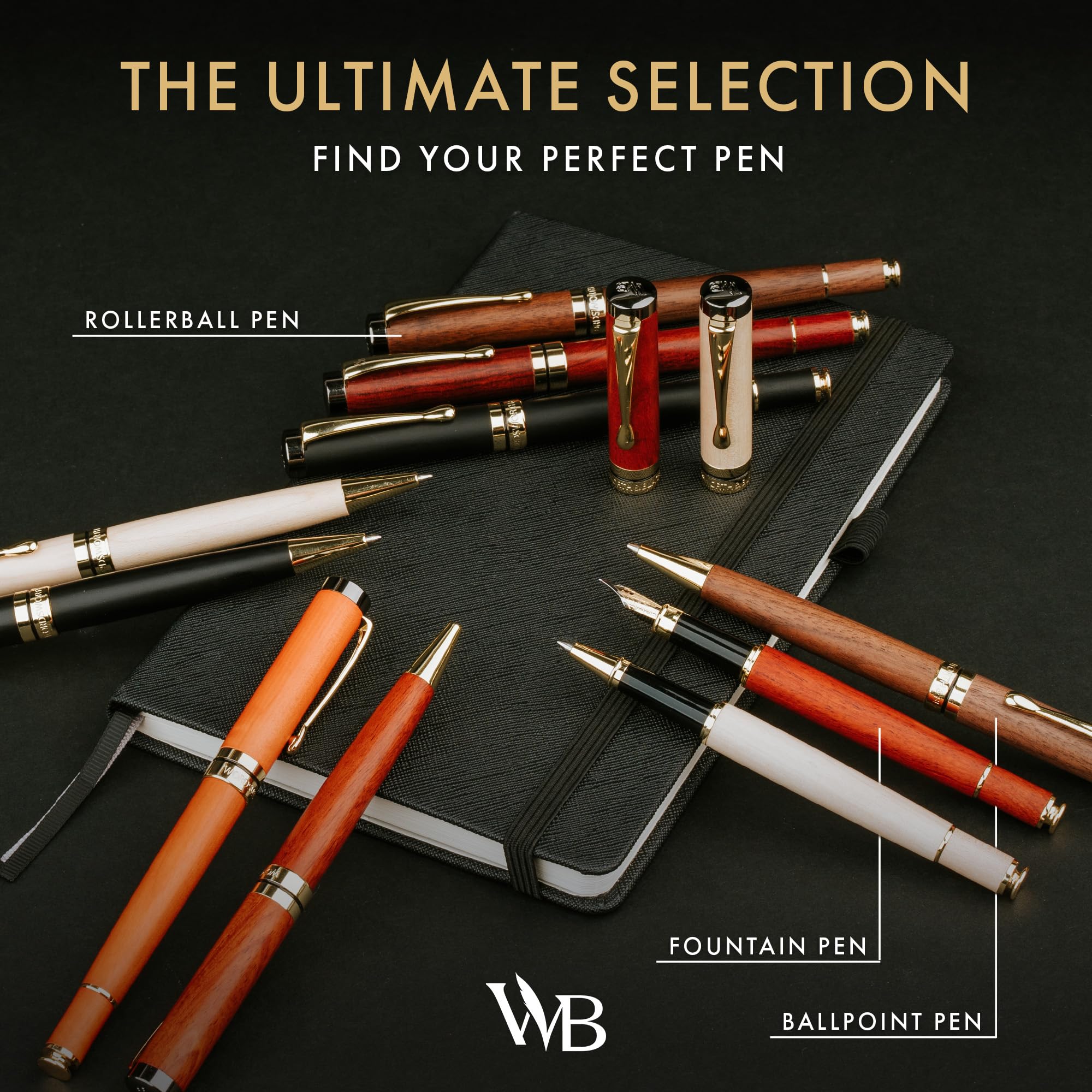 Wordsworth and Black Rollerball Pen-Stunning Luxury Pen Bamboo Blackwood Gold Finish, Refillable, Best Roller Ball Gift Set Pen for Men & Women, Ink Refill, Point Office Pens for Writing