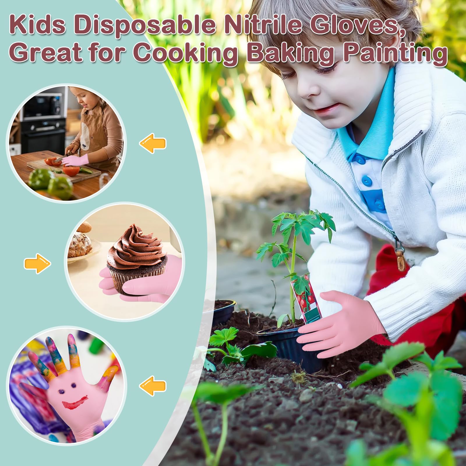 KAHACIYO Kids Nitrile Gloves, Disposable Nitrile Gloves for 4-10 Years - Latex and Powder Free -Kid Size for Cooking, Gardening Crafting, Painting, Cooking, Cleaning(100PCS)